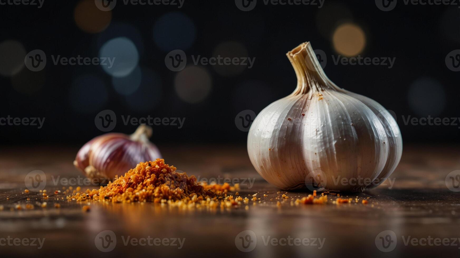 Artistic Culinary presentation with garlic and spices. photo