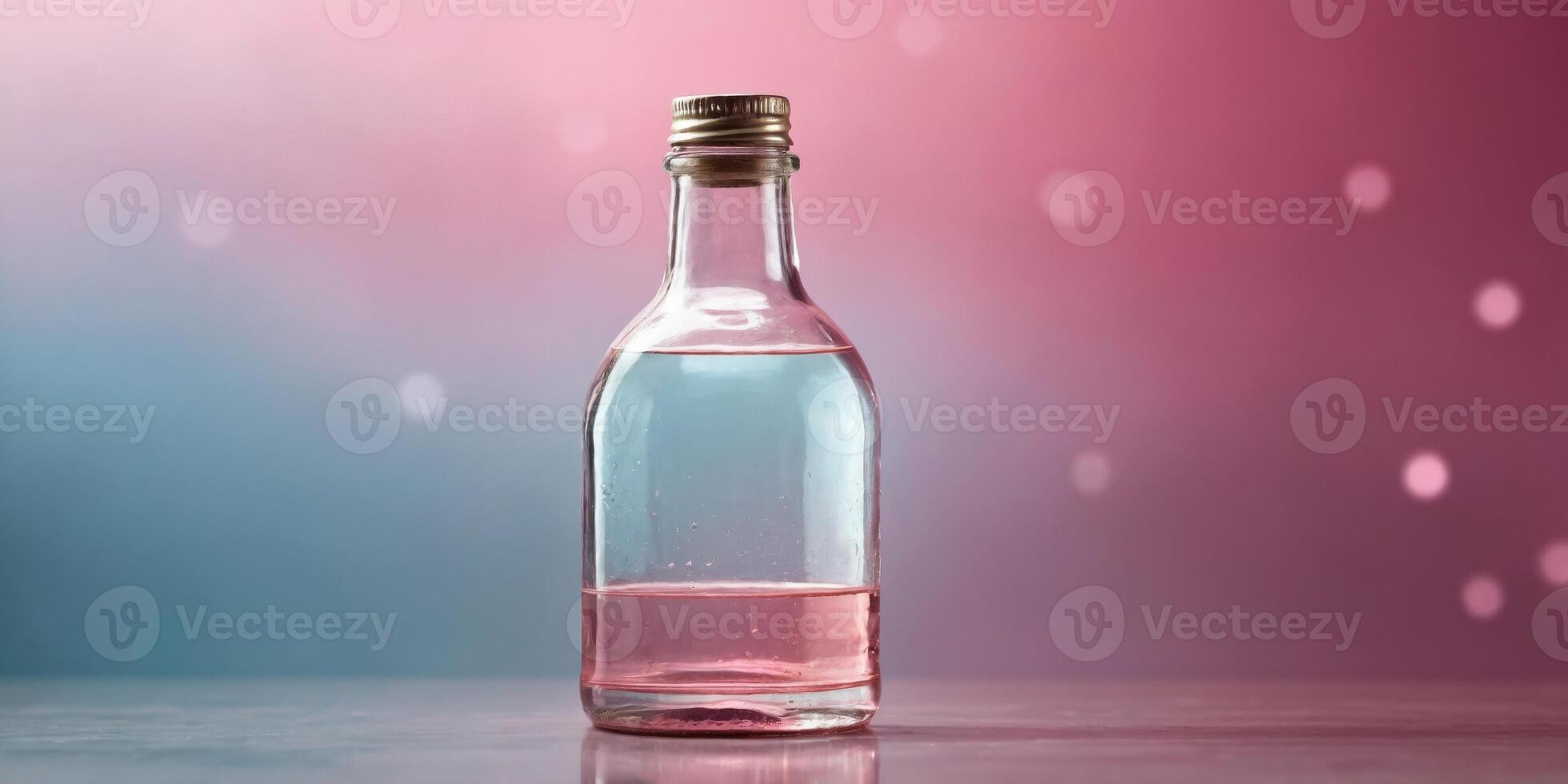 Clear glass bottle using water over a pink background. photo