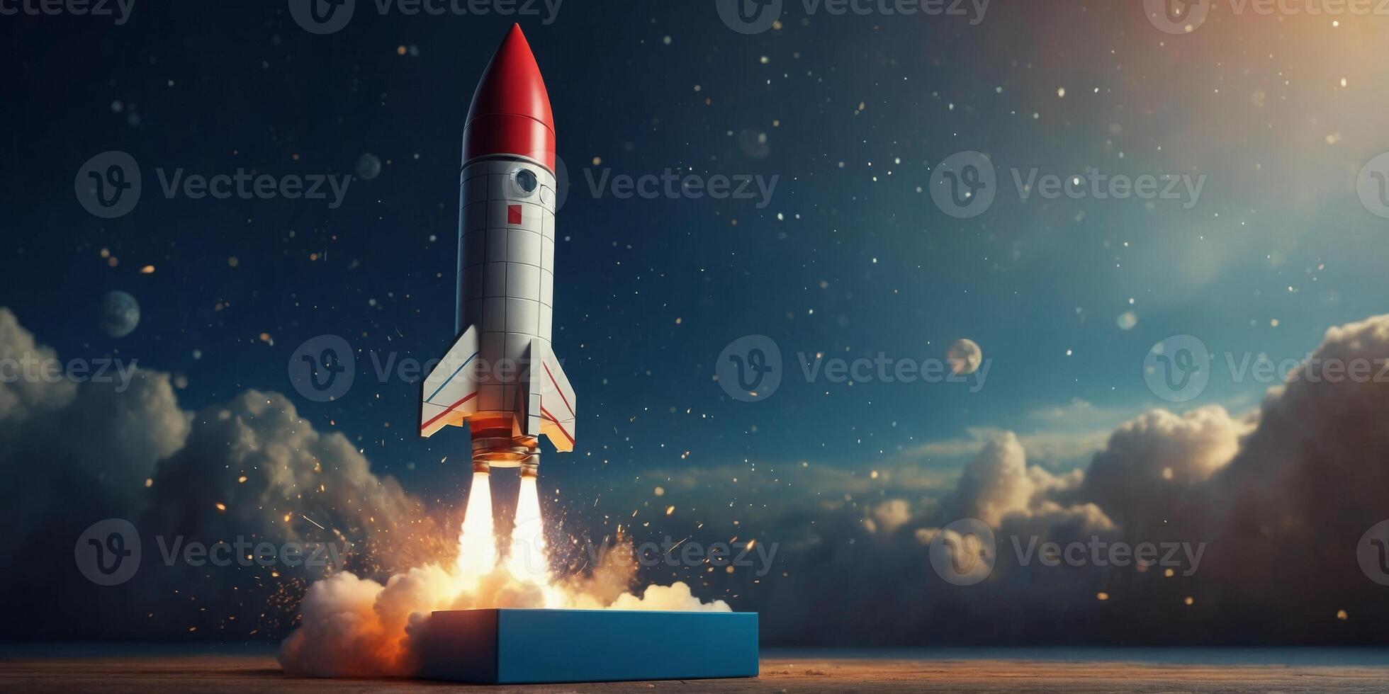 Rocket Launch from Box Creative Concept Design. photo