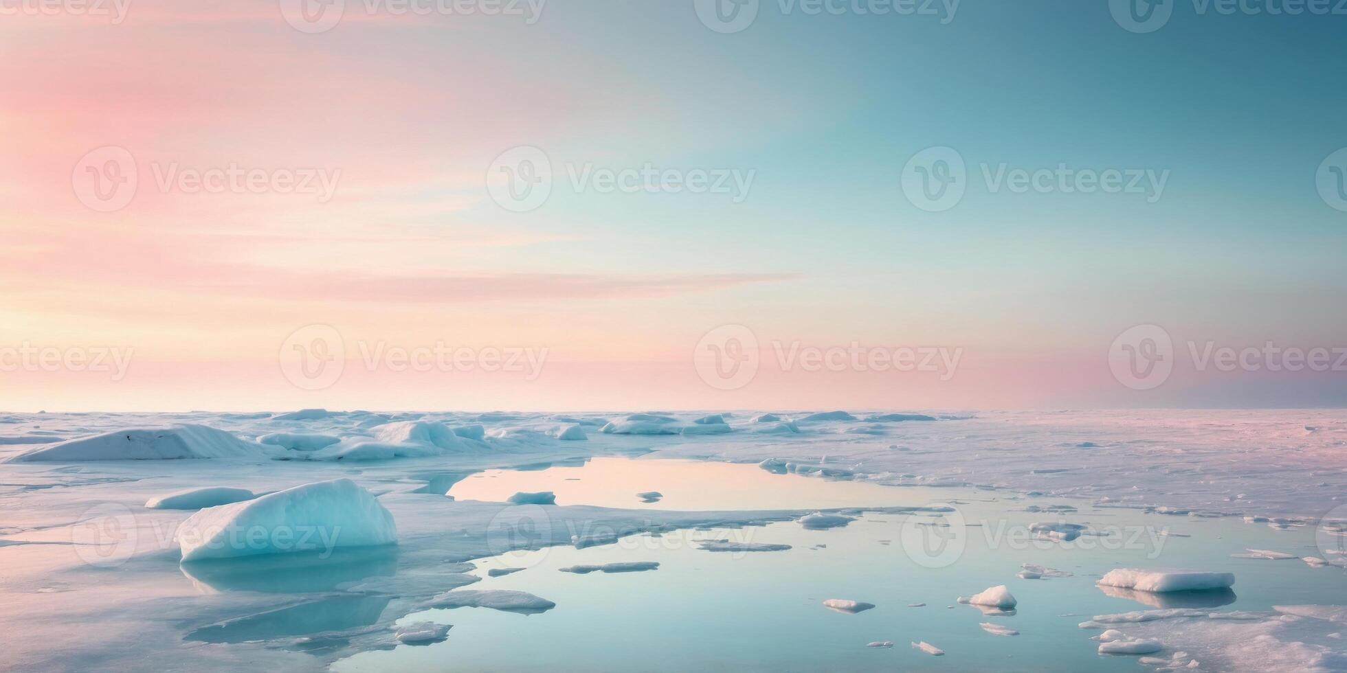 Minimalist landscape of simple rectangular mirror on ice North pole Pastel colors Modern aesthetic Arctic Reflection. photo