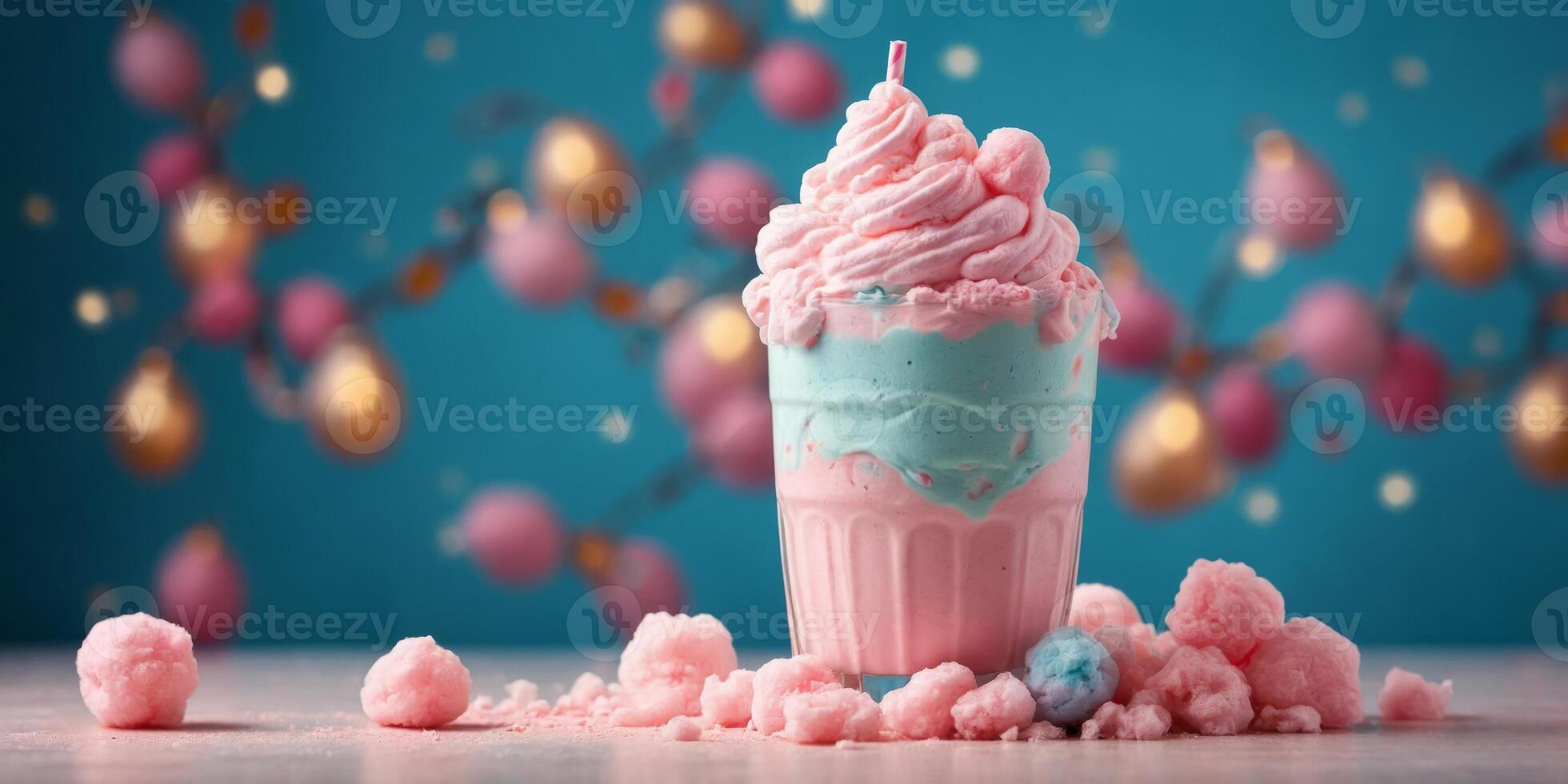 A whimsical milkshake with a cotton candy base. photo