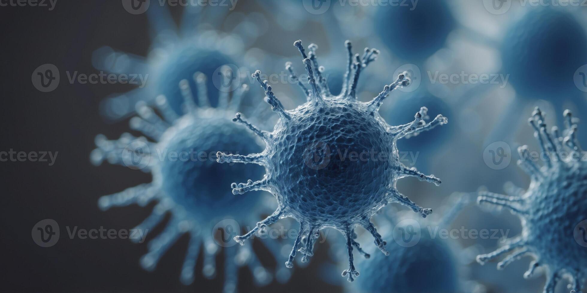 Close-up of virus structure in blue tones. photo