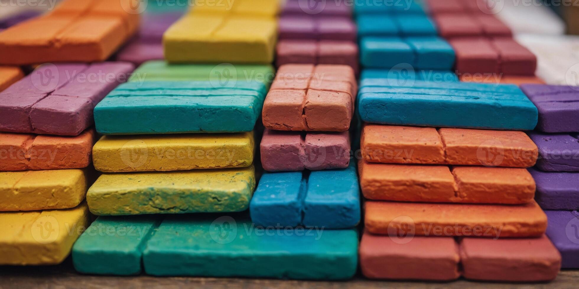 Stacks of colorful clay bars in a craft store. photo