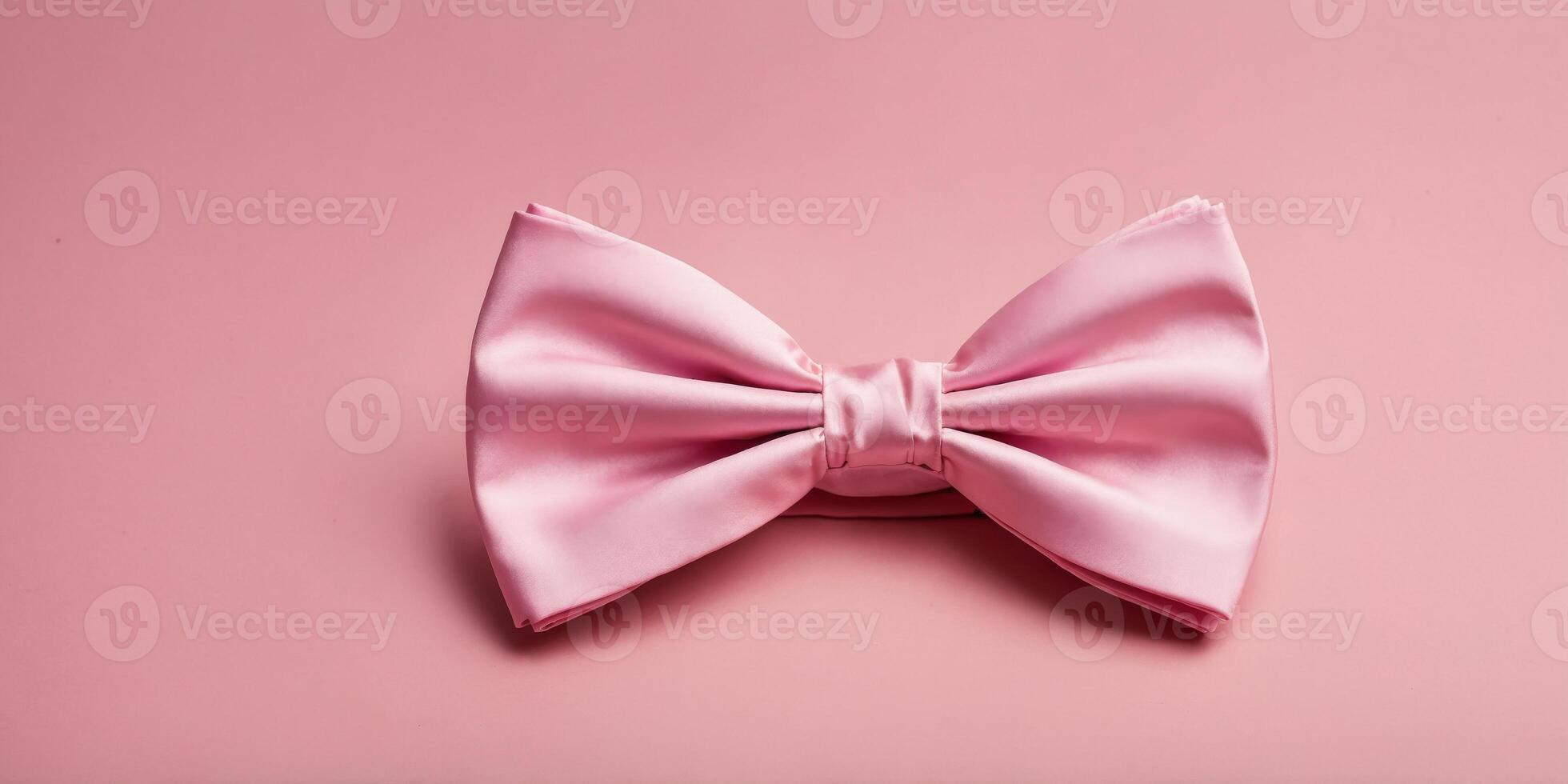 Top view of pink bow tie on pink background. photo