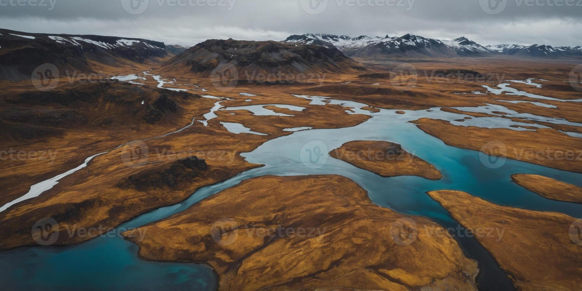 Aerial view of dramatic highland lakes in Iceland. photo