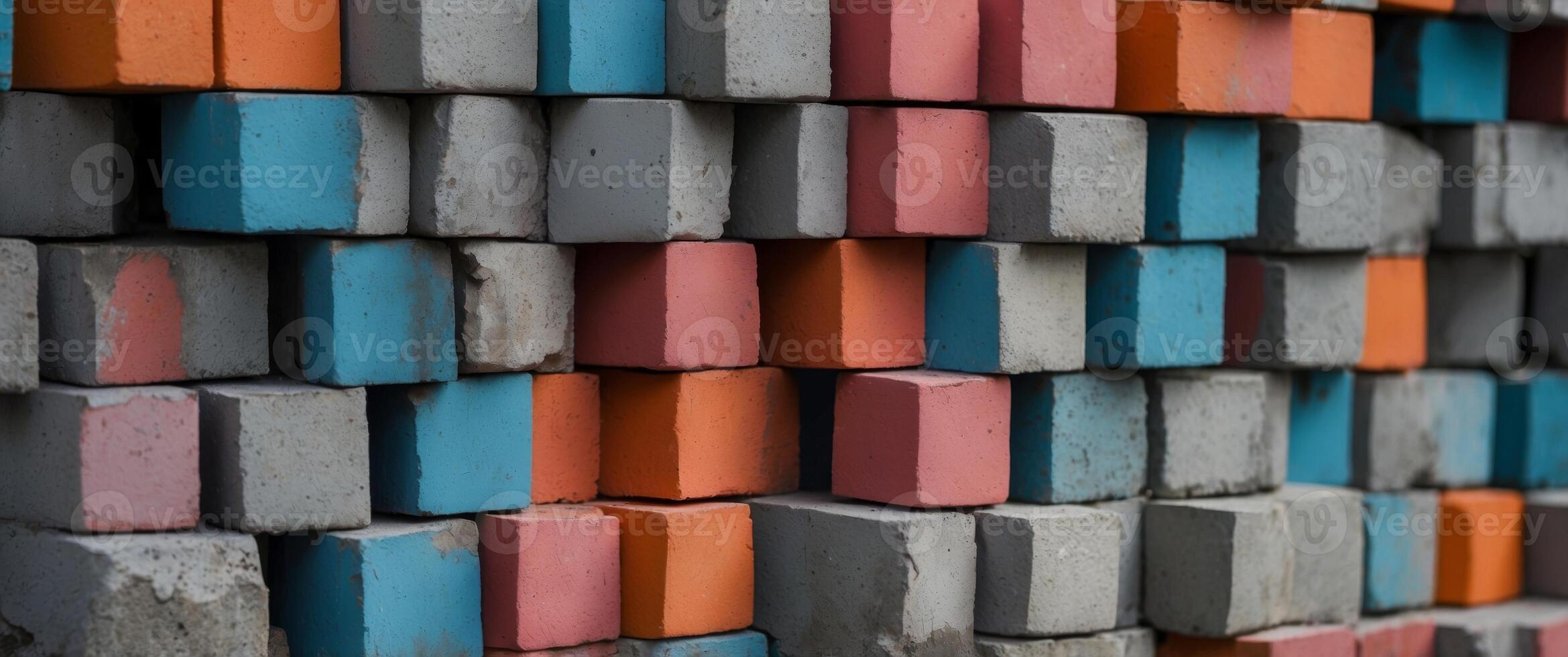 Close up of precast concrete blocks used for walls and barriers. photo