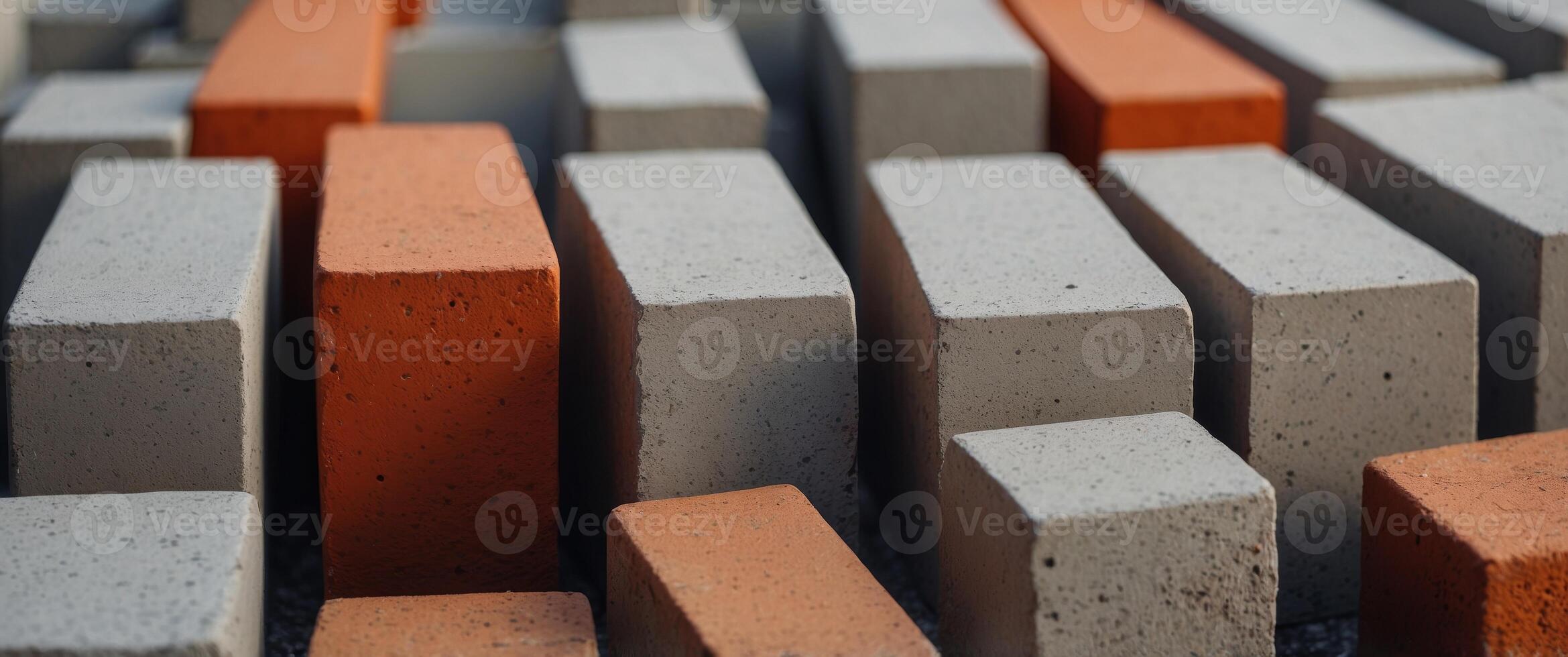Close up of precast concrete blocks used for walls and barriers. photo
