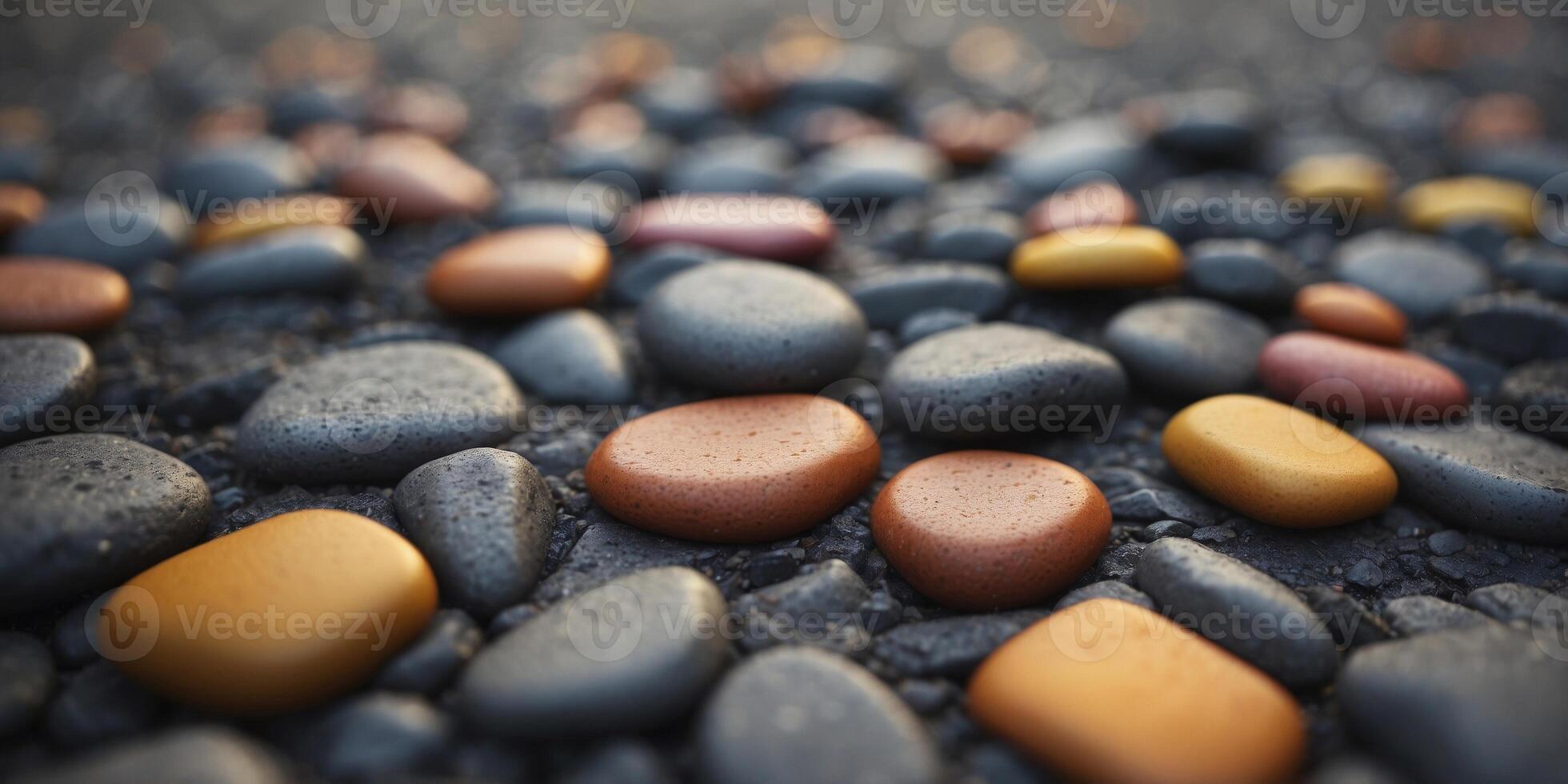 Cobblestones form an intricate geometric design on the ground. photo