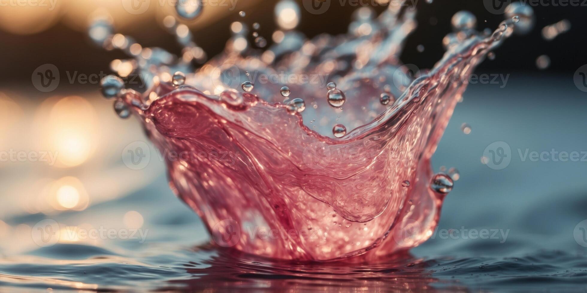 Close-Up of Pink Water Splash with Bubbles and Reflections. photo