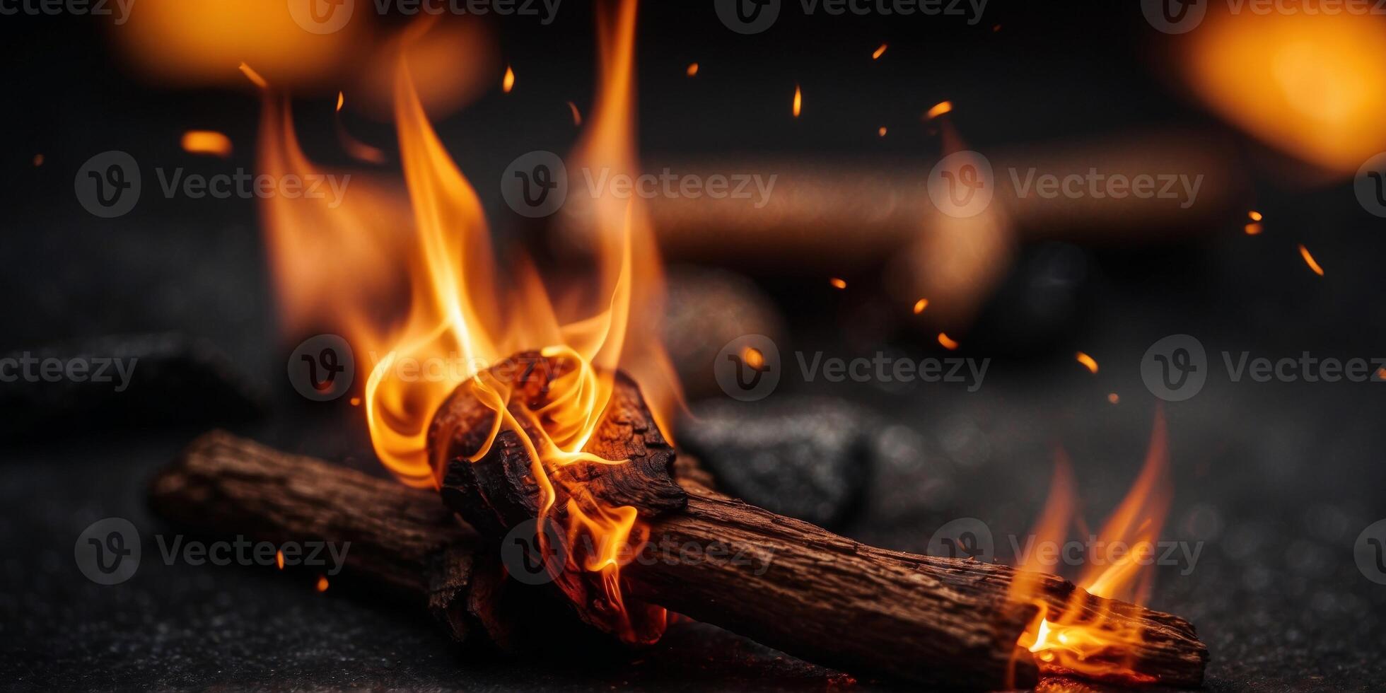 Black background with flaming sparks sparks flying from a fire flame Hot coals in the fire shoot flaming red sparks. photo