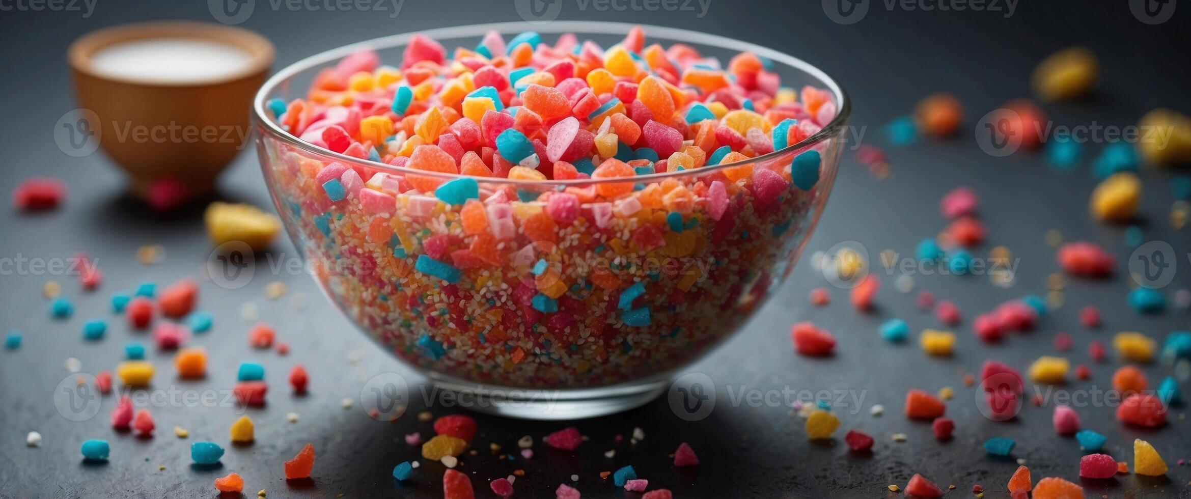 Banner with bowl filled with hear shaped sugar sprinkles. photo