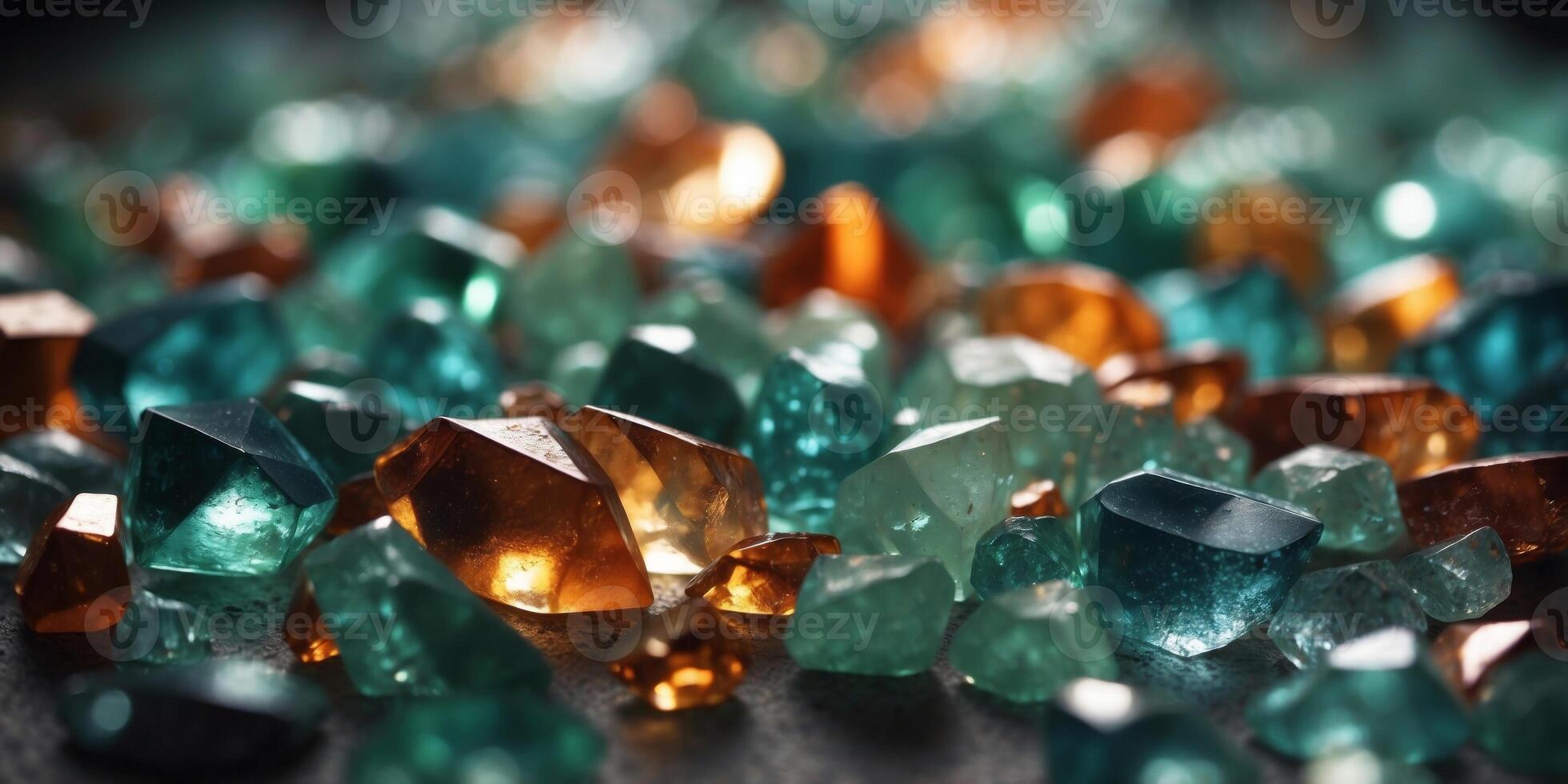 shiny gem crystals background in silky sage color. photo