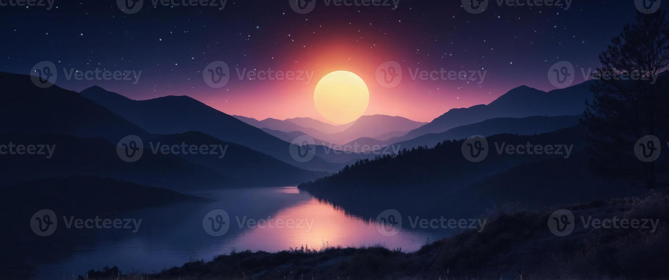 Simple twilight colors dark blue night background with circle frame. photo