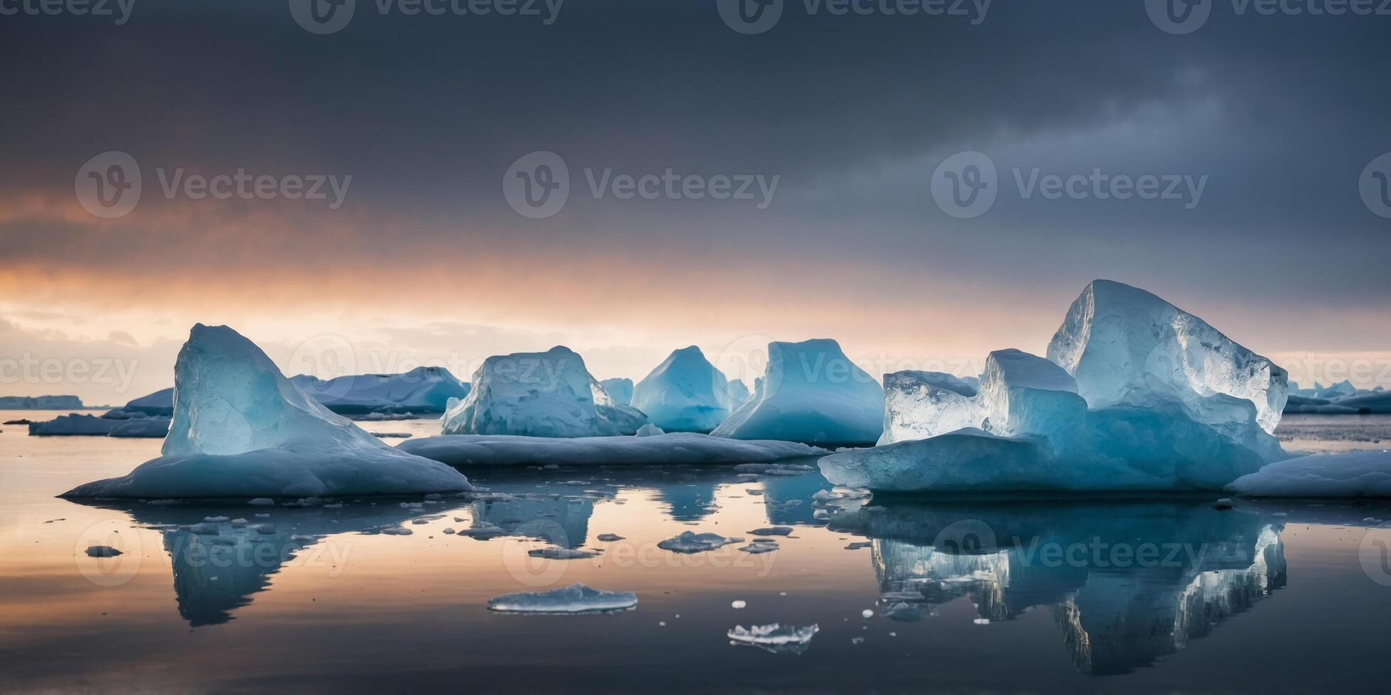 Icebergs Floating on a Calm Arctic Ocean. photo