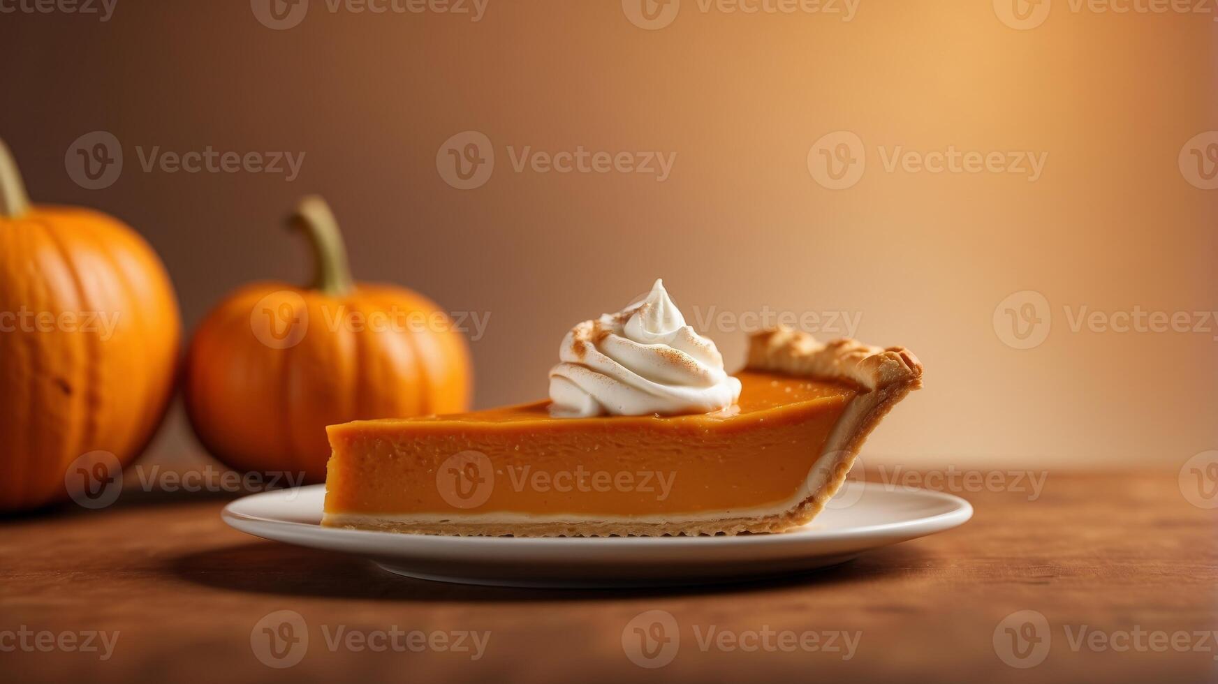 Top vie of single slice of pumpkin pie on orange background with copy space. photo