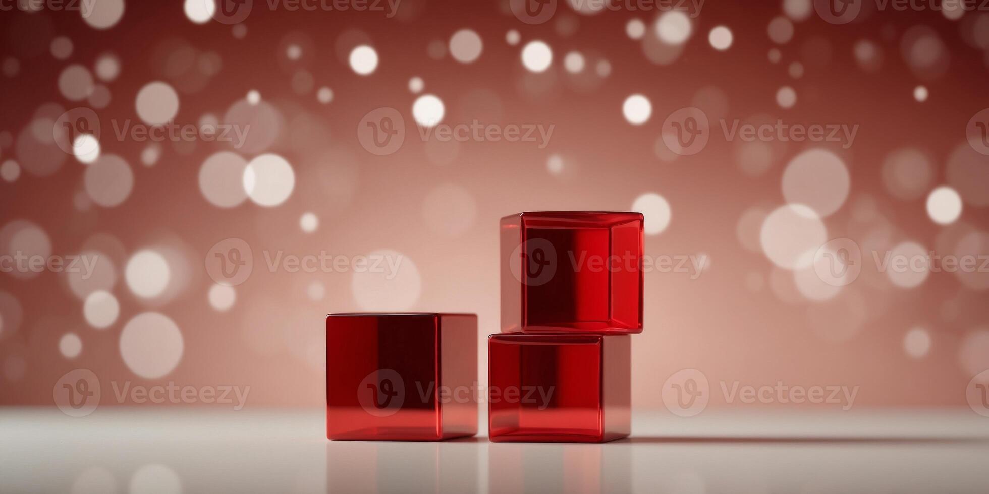 Minimalist red cube on solid red background. photo