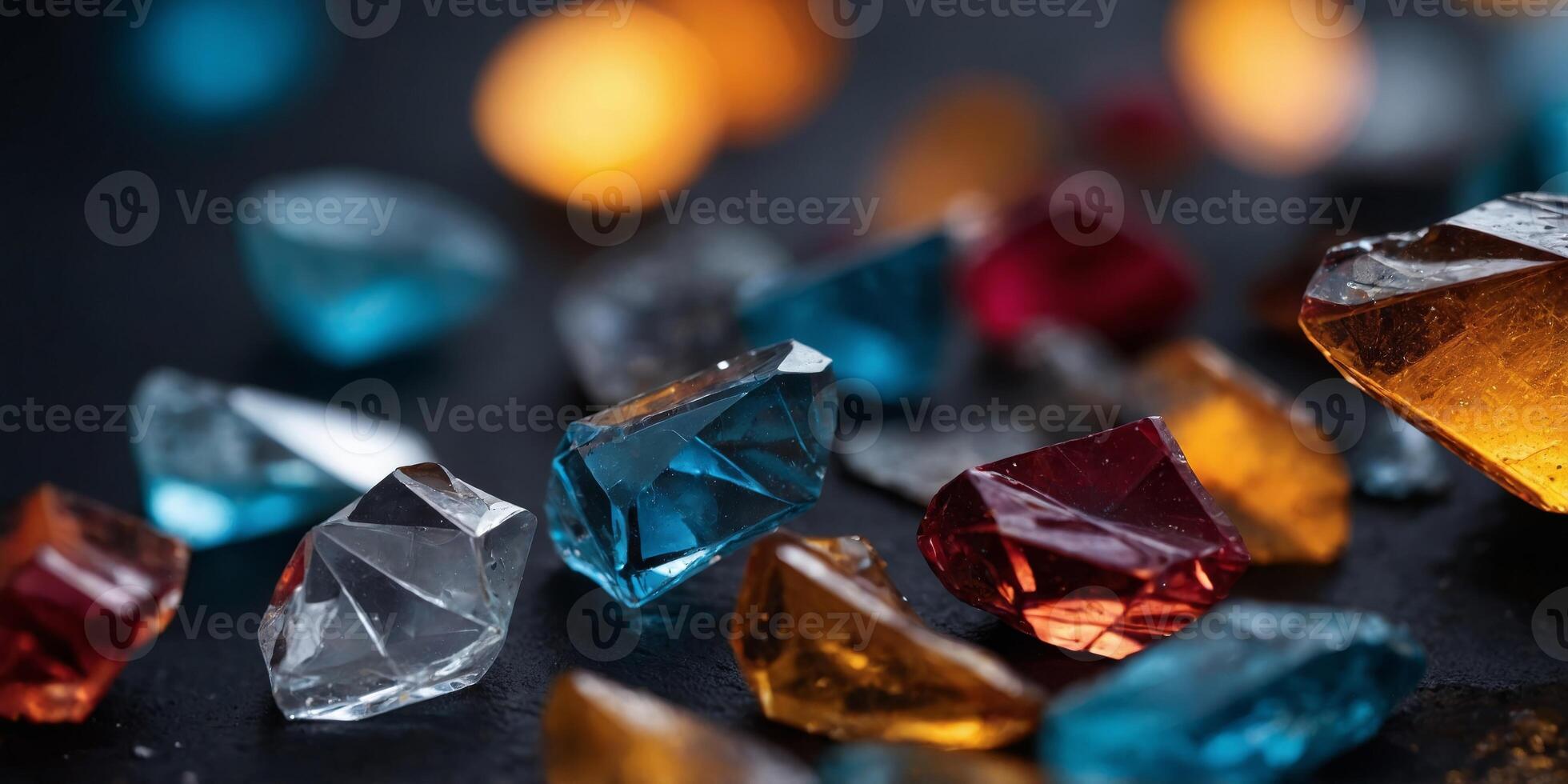 Close-up of shattered glass on a dark surface. photo