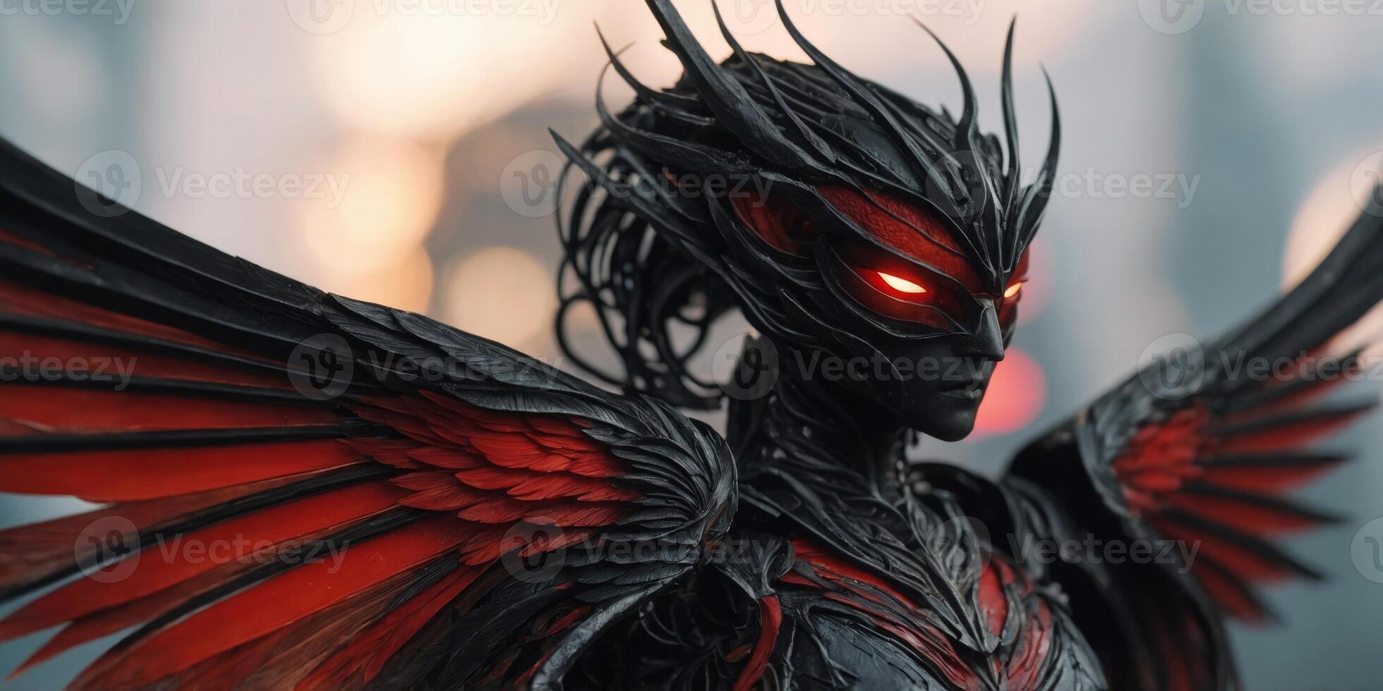 Close-up view of two intricate wing designs with black and red colors. photo