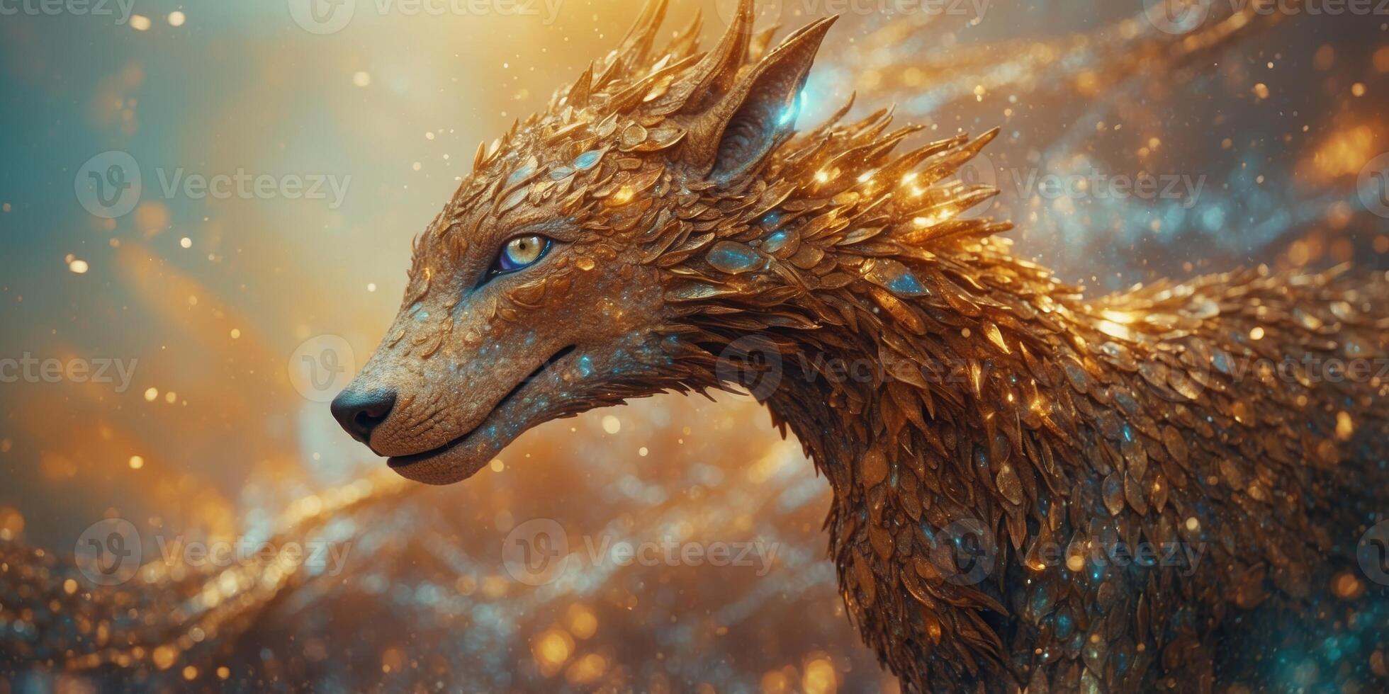 A whimsically sparkling Gilded Weird Elemental, shimmering with golden hues and intricate patterns that seem to dance in the light. photo