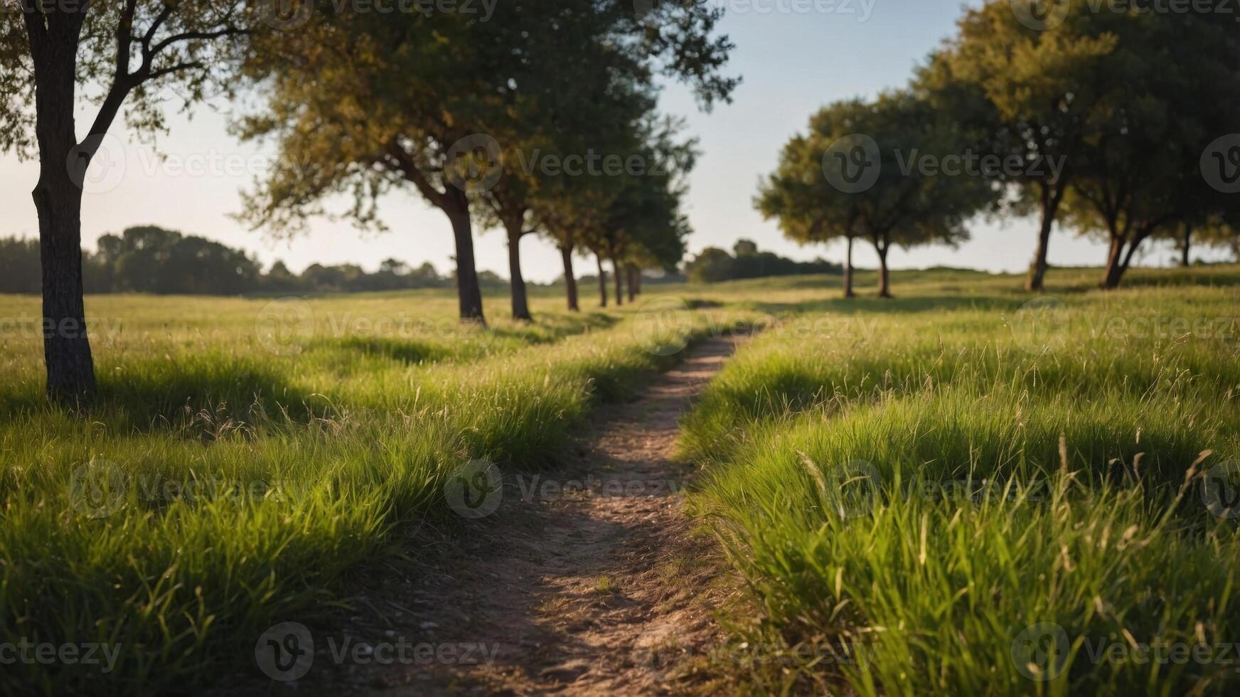 A grassy field with a path running through it. photo