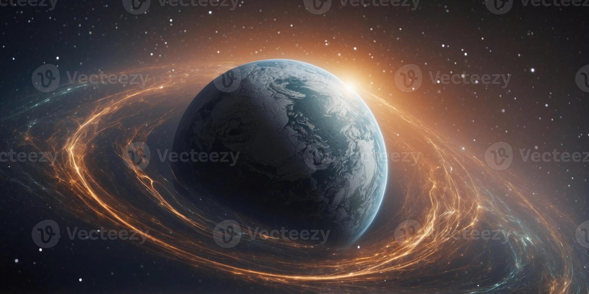 In the shadowy depths of space, a lunar fairylike artificial planet emerges, its delicate features shrouded in mystery. photo