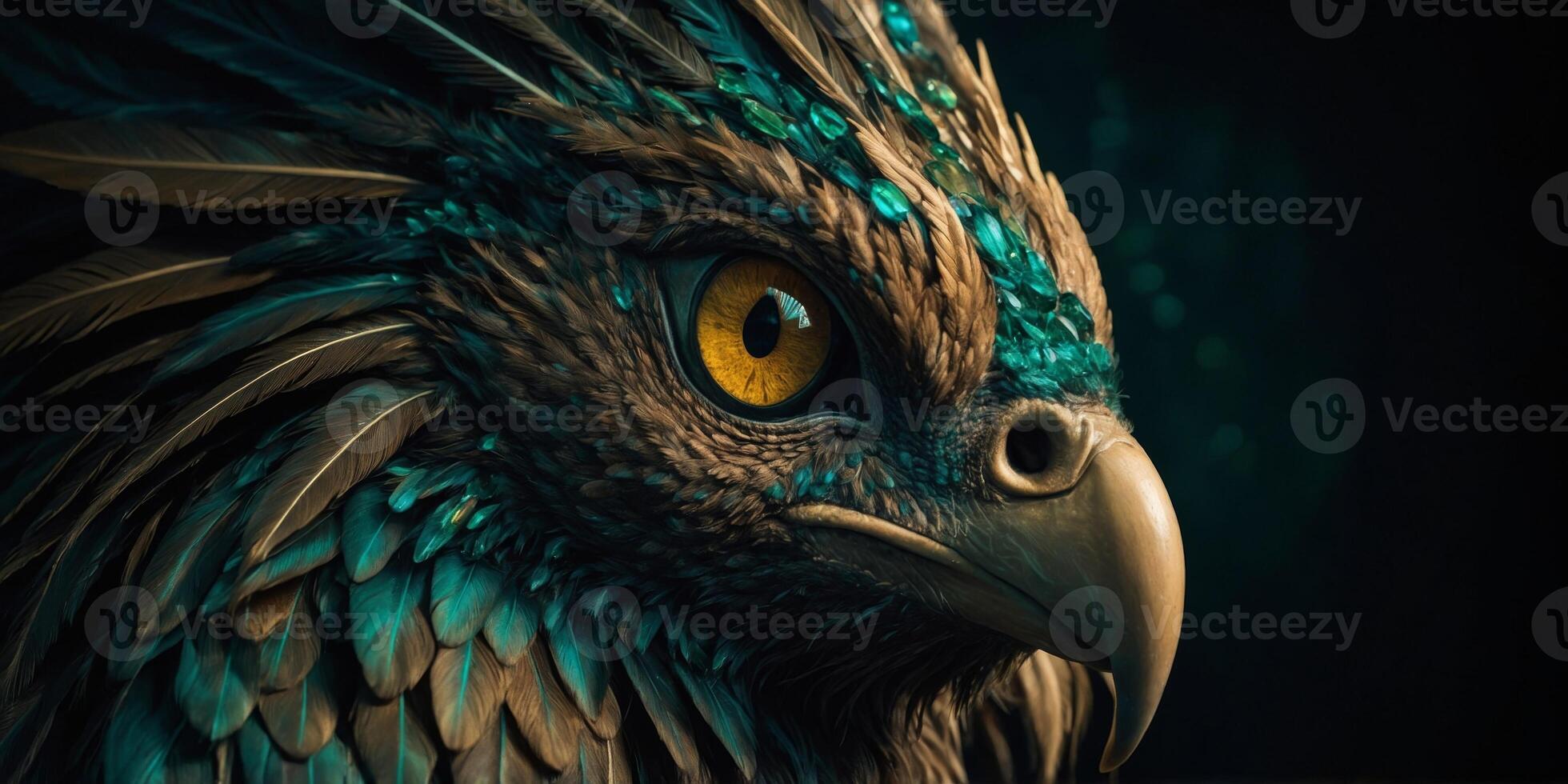 Illuminate by a soft, ethereal glow, the phosphorescent lustrous griffin exudes an elegance that transcends fantasy. photo