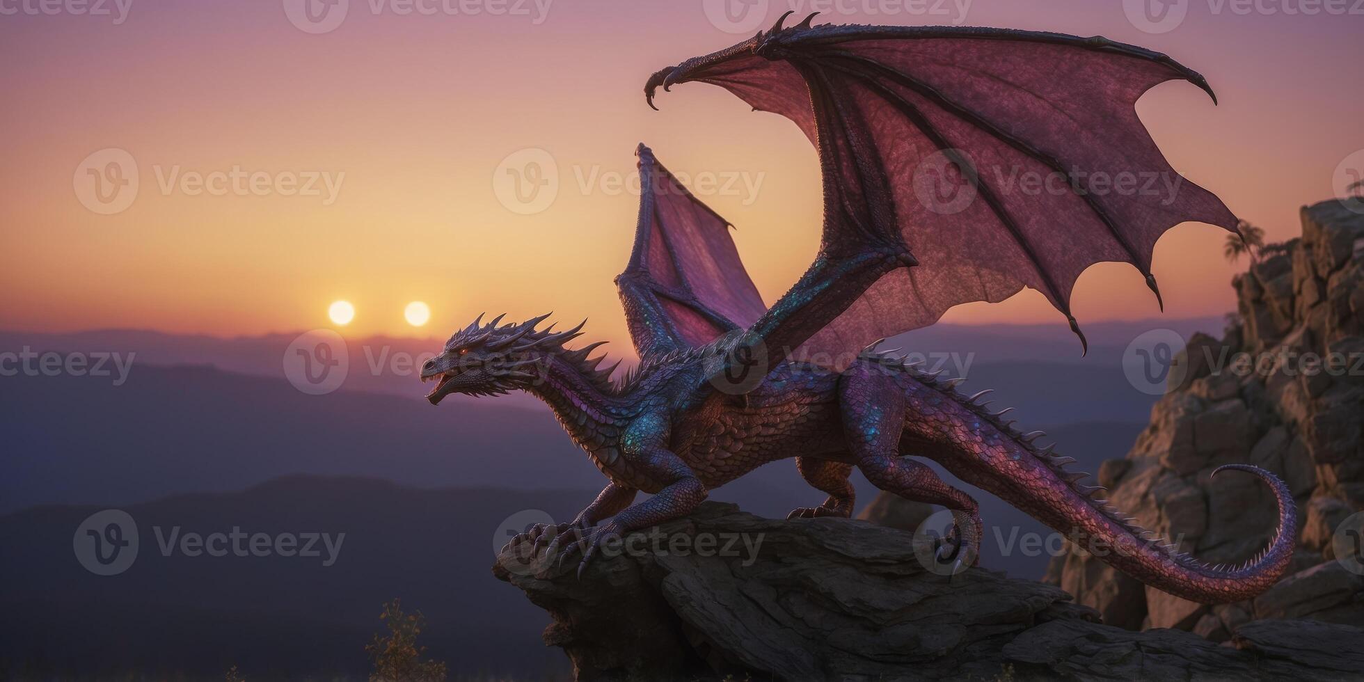 A luminous wyrmling dragon, its iridescent scales shimmering with all the colors of a fading twilight sky. photo