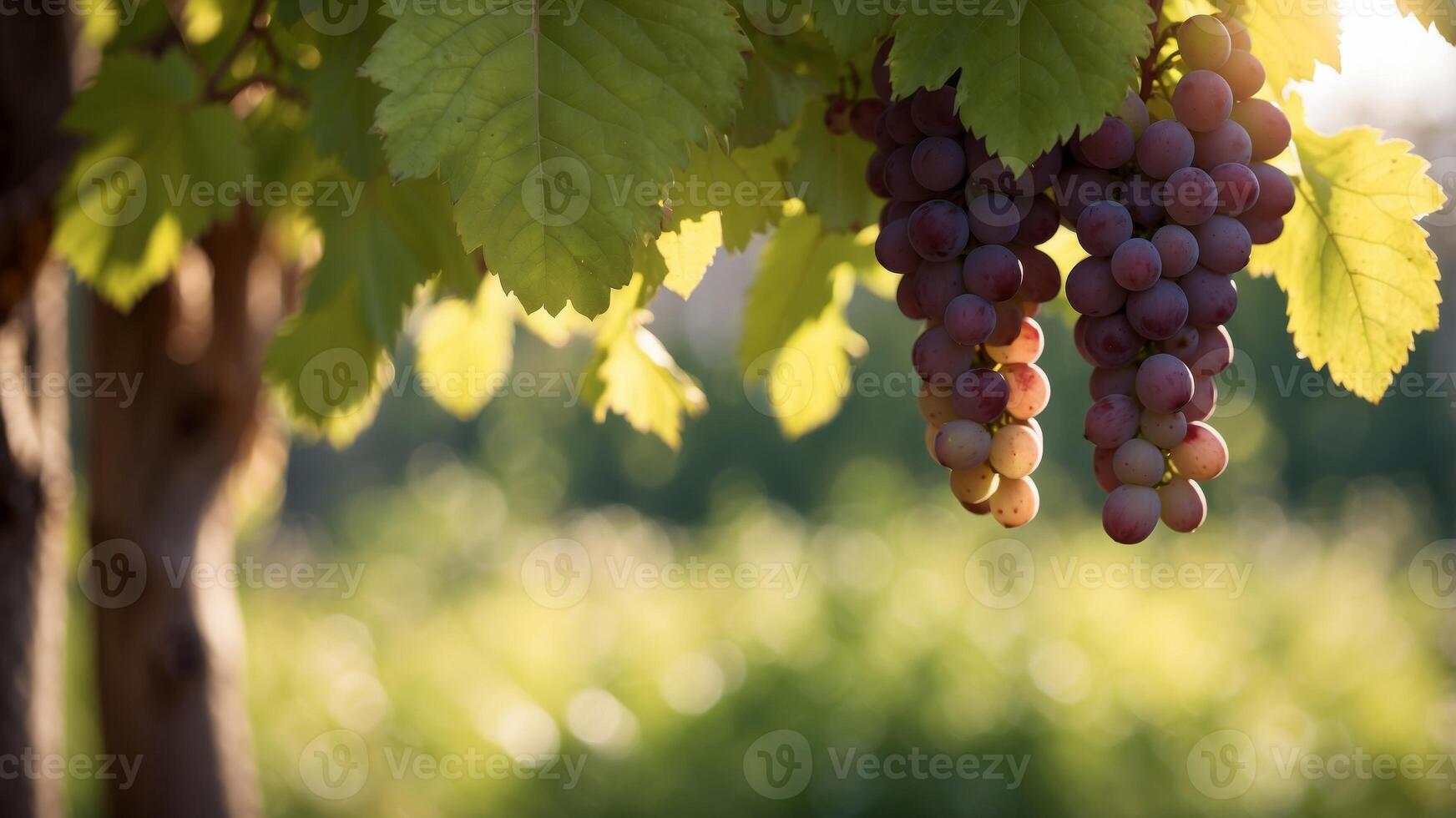 Green Grapes Hanging from a Vine in Sunlight. photo
