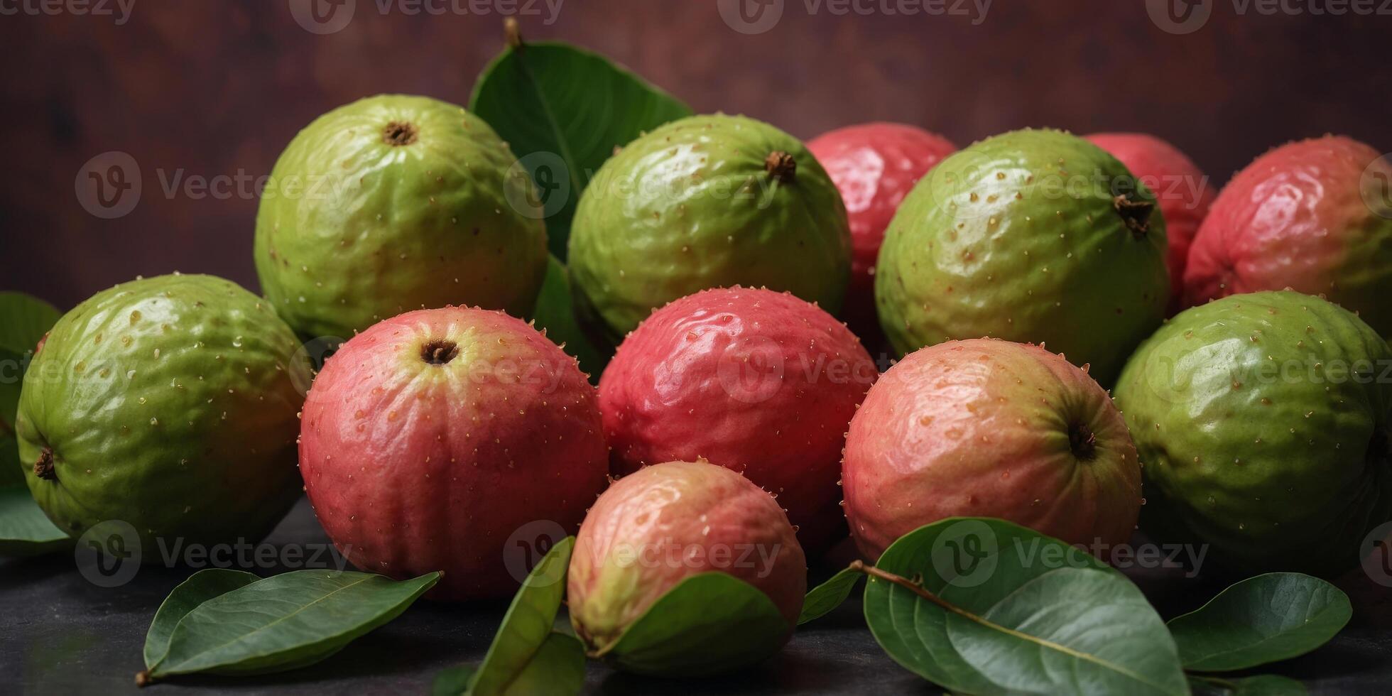 guava fruits on solid background with copy space. photo