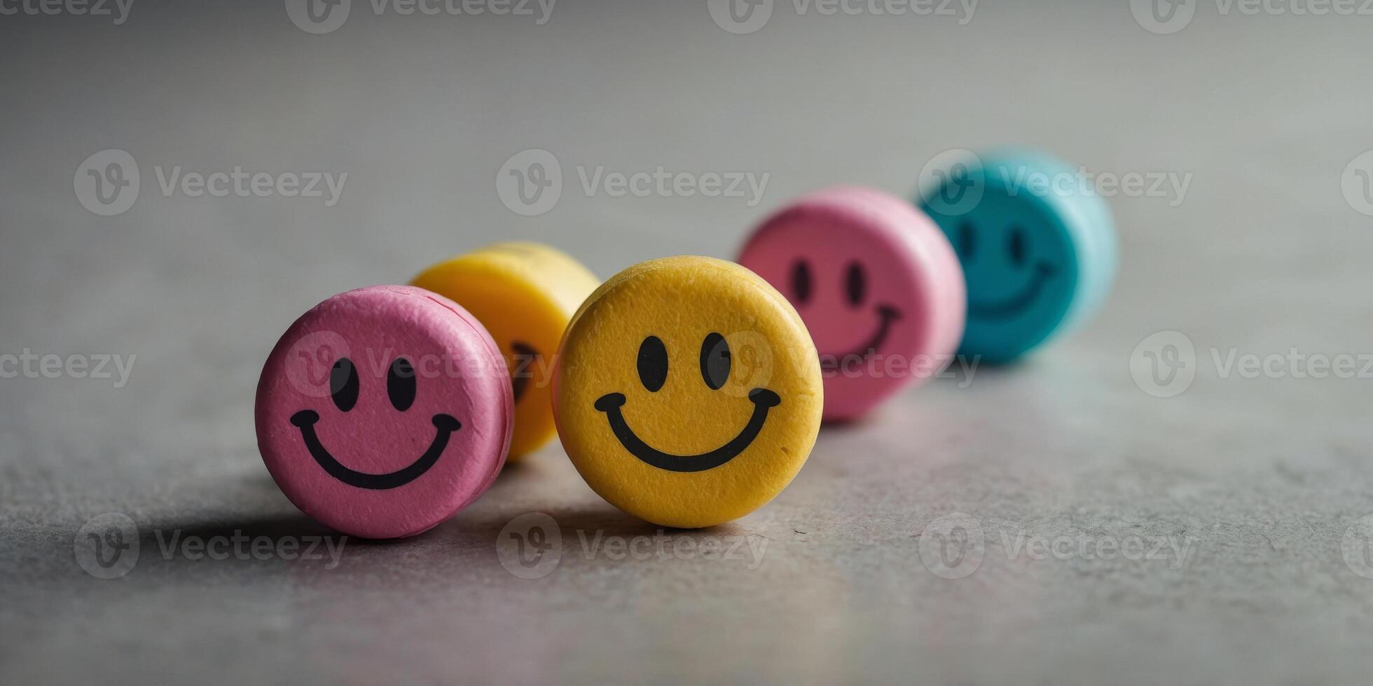 A packet of pills with a smiley face on each one. photo