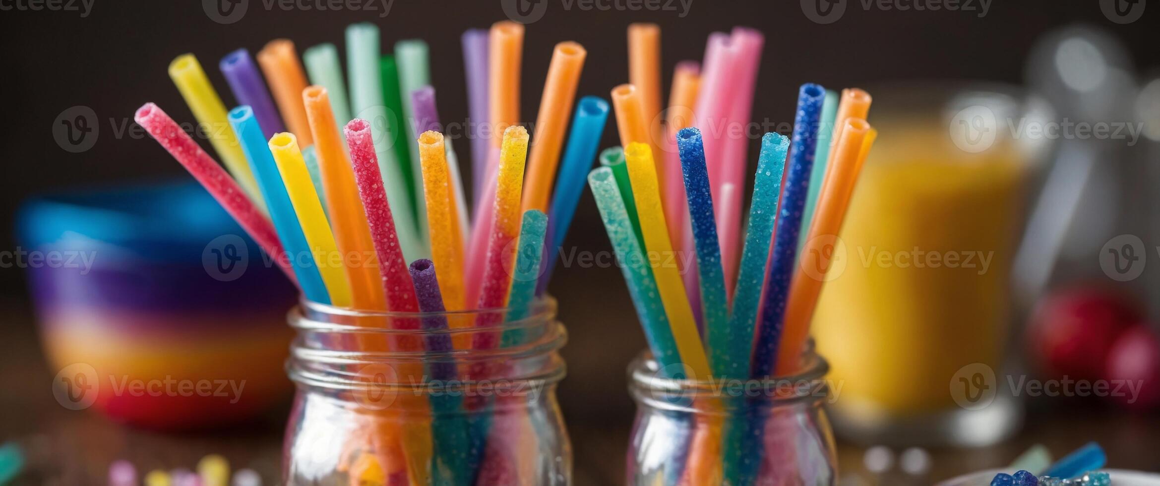 Multicolored party drinking straws and sugar sprinkles. photo