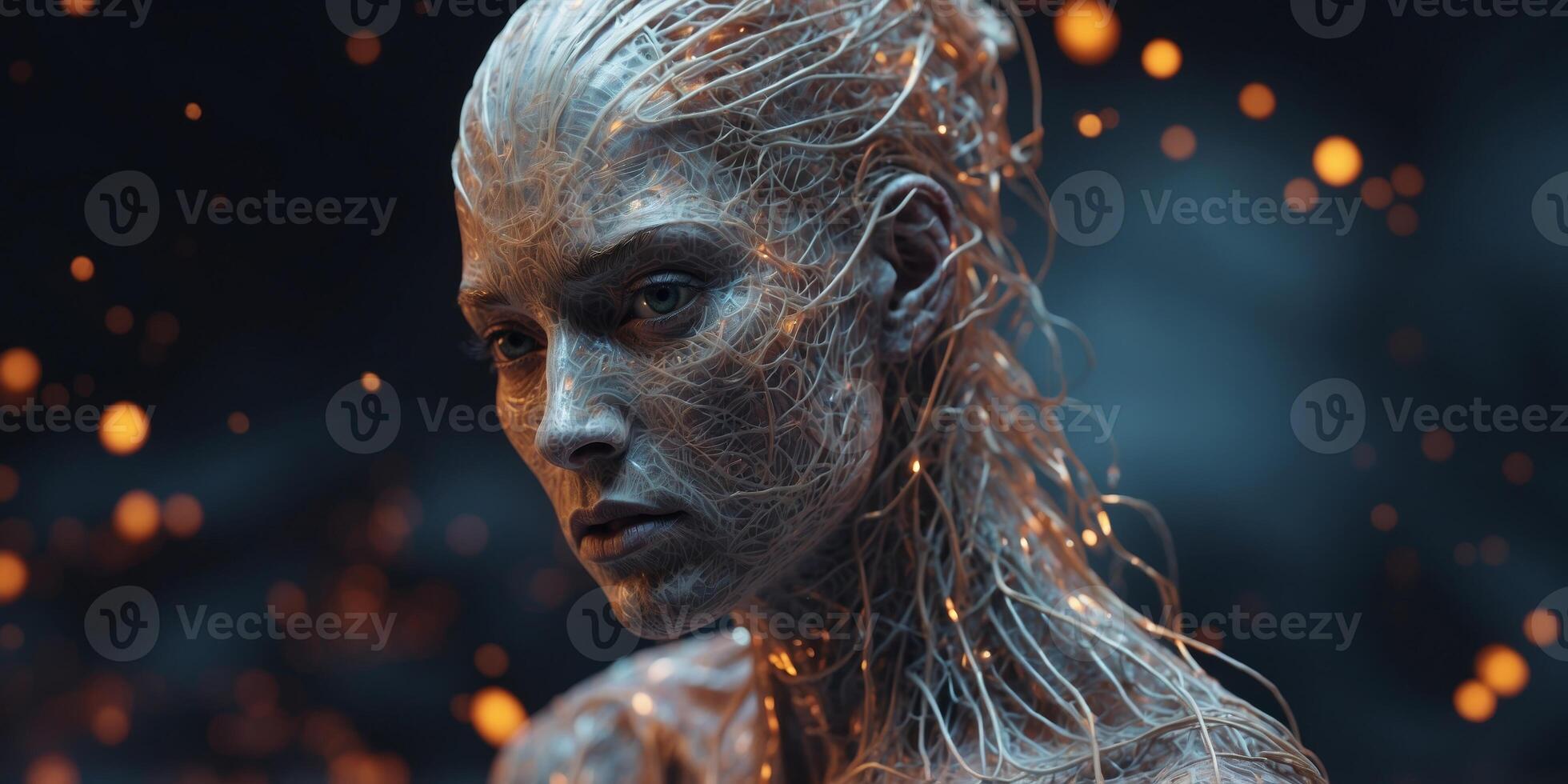 An otherworldly explorer, characterized by hideous beauty, navigates a digital realm with twisted grace. photo