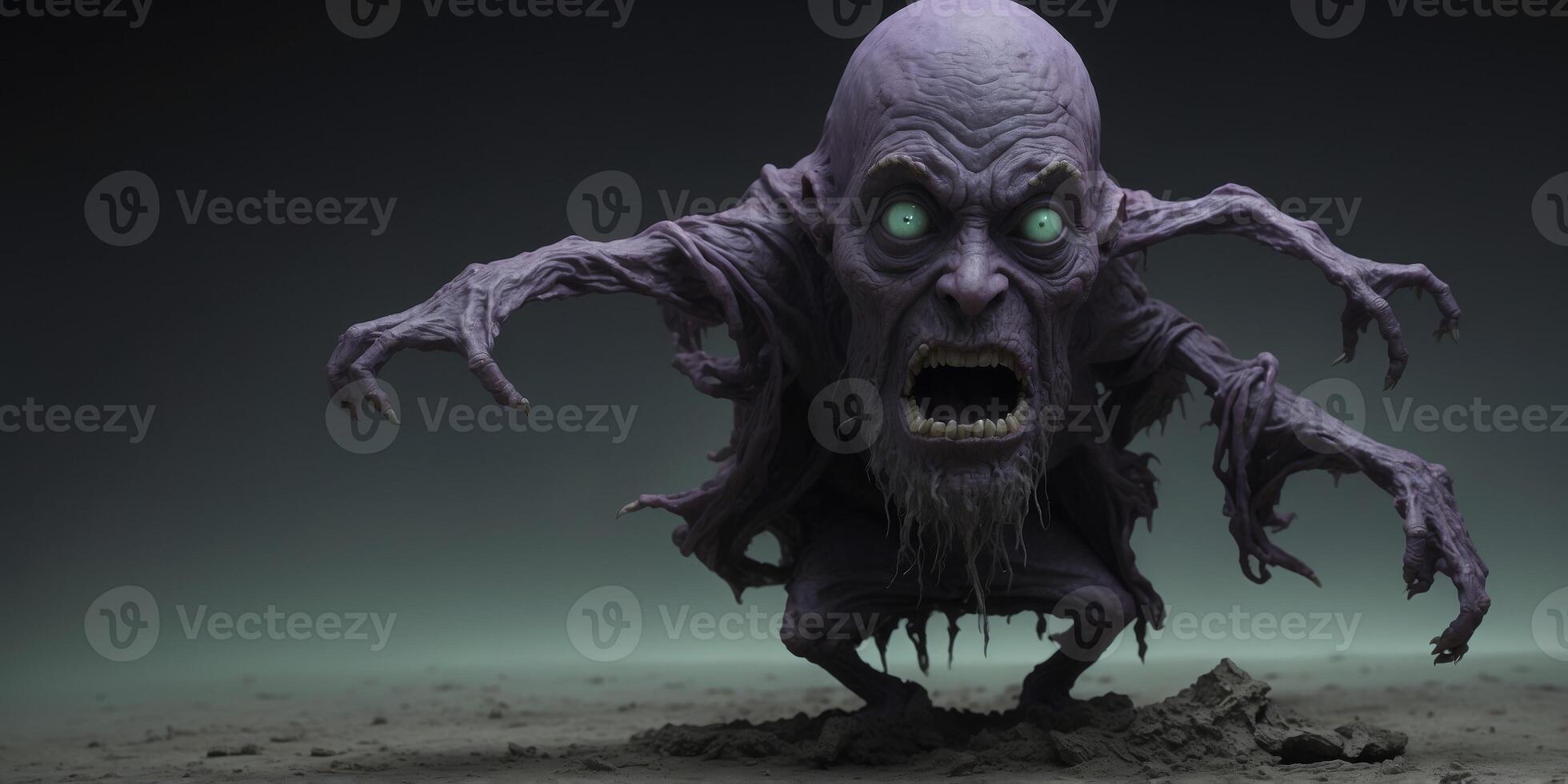 A ghastly astral gnome, twisted and contorted, drifts through the dark expanse of the cosmos. photo