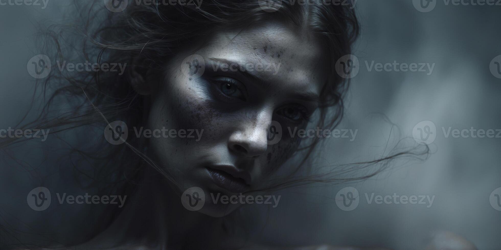 A ghastly, mist-shrouded specter of swirling darkness, this otherworldly spirit of nightmares appears to be a twisted fusion of human form and ethereal energy. photo