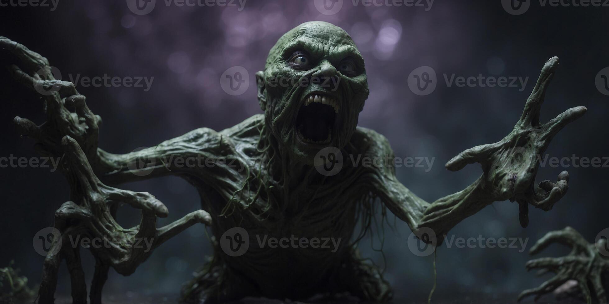 A ghastly astral gnome, twisted and contorted, drifts through the dark expanse of the cosmos. photo