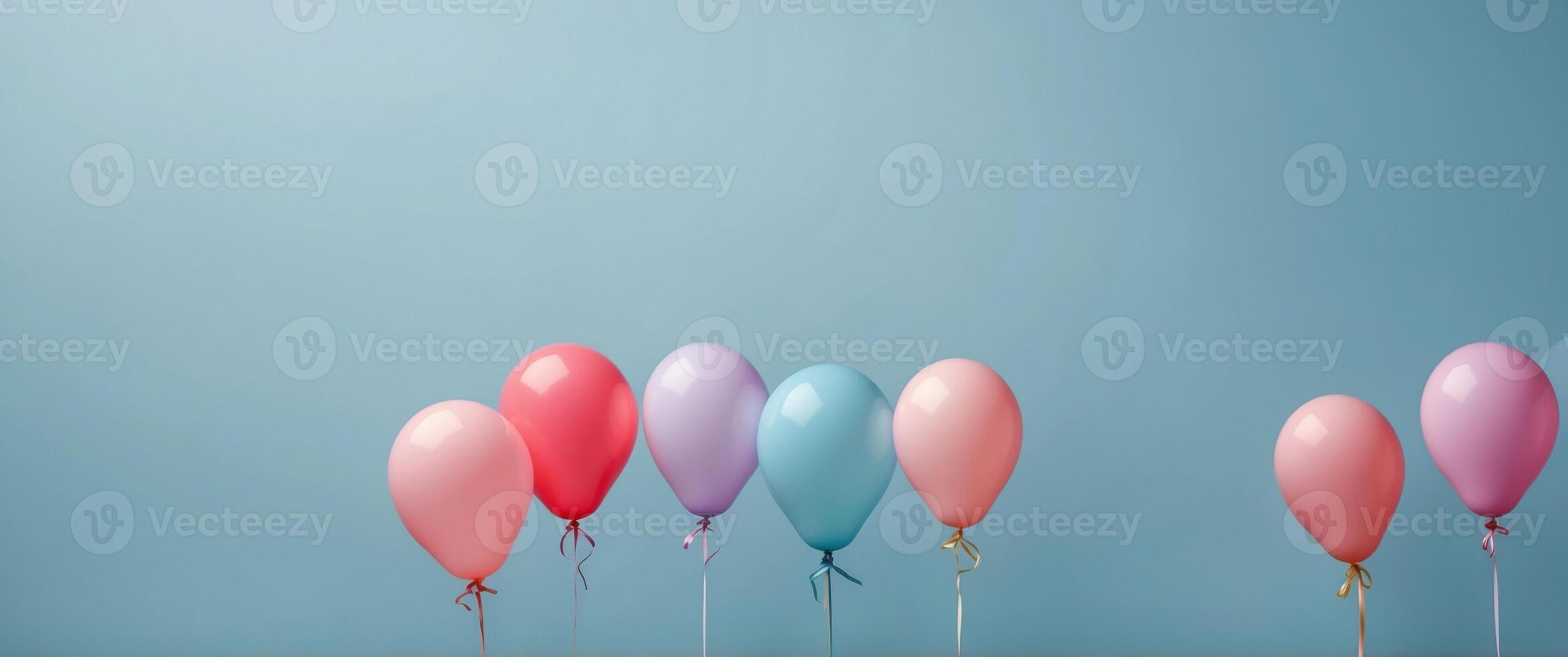 Creative minimal concept with flaying pink balloons and kitchen fork on pastel blue background Flat lay design. photo
