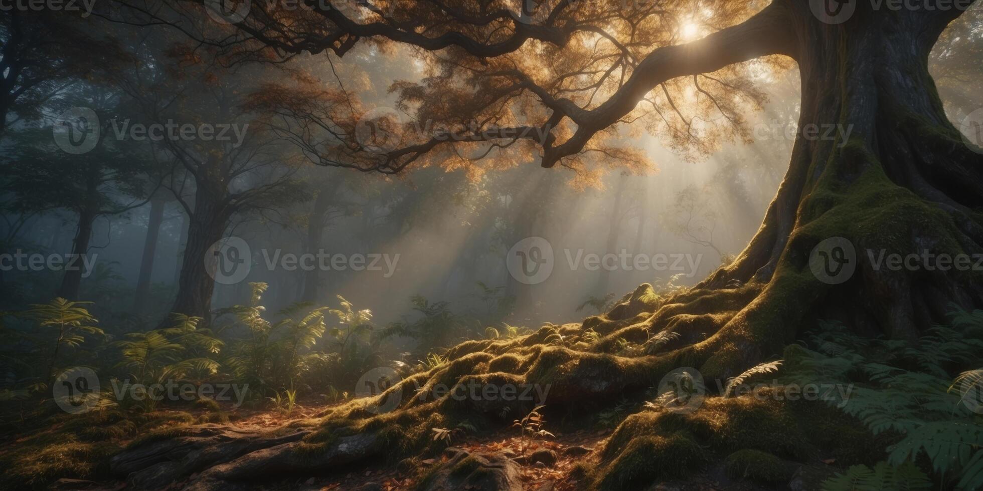In a hyper-realistic digital painting, a mesmerizingly immersive digitalized forest comes to life. photo