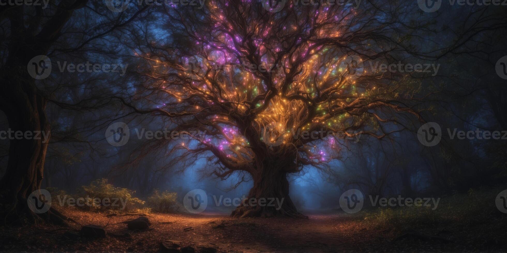 In the mysterious world of a darkwave-driven bewildering neon jungle, streaks of vibrant colors dance in the night as if captured in a dream. photo