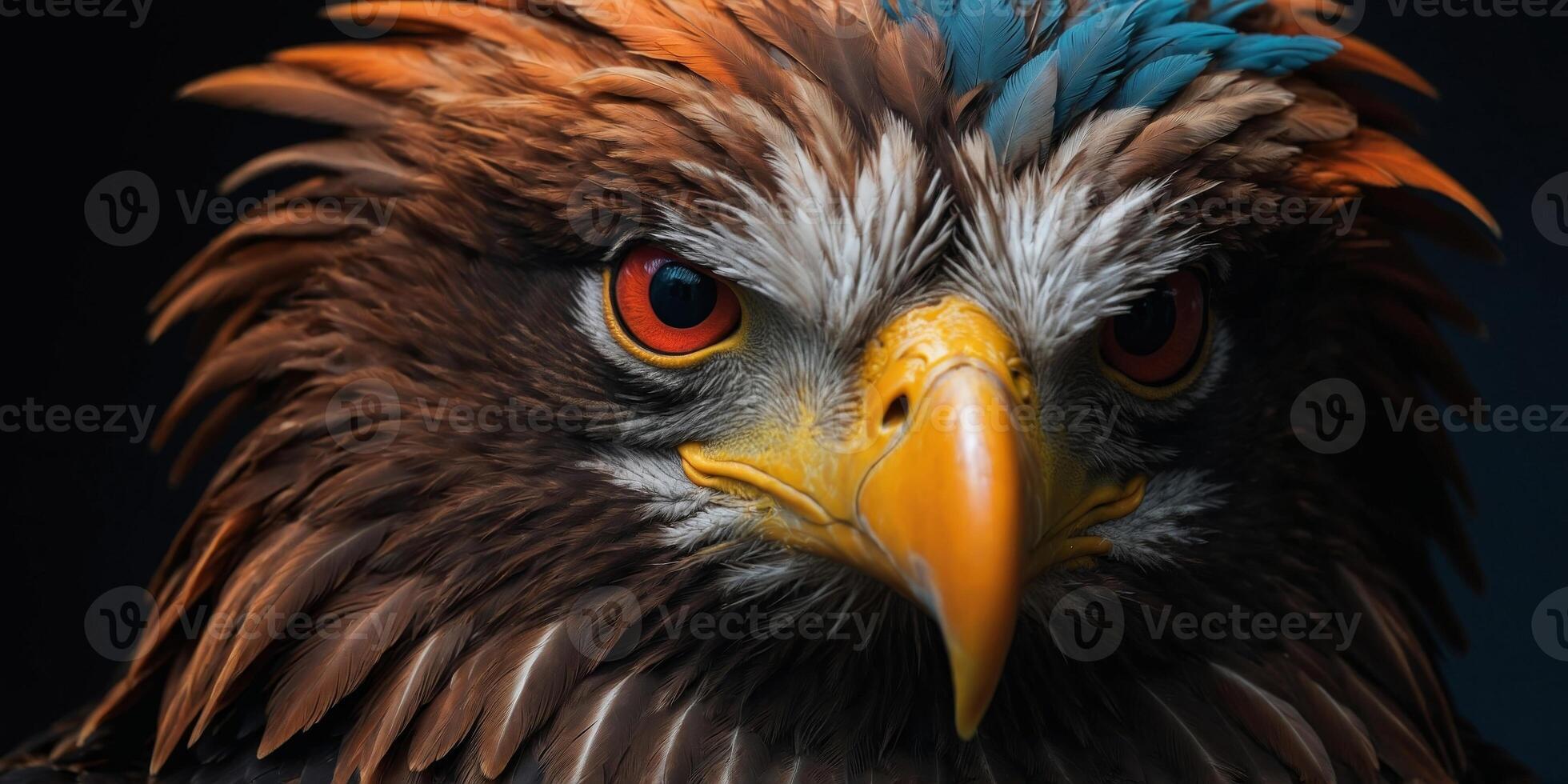 A colorful eagle head on a black background. photo