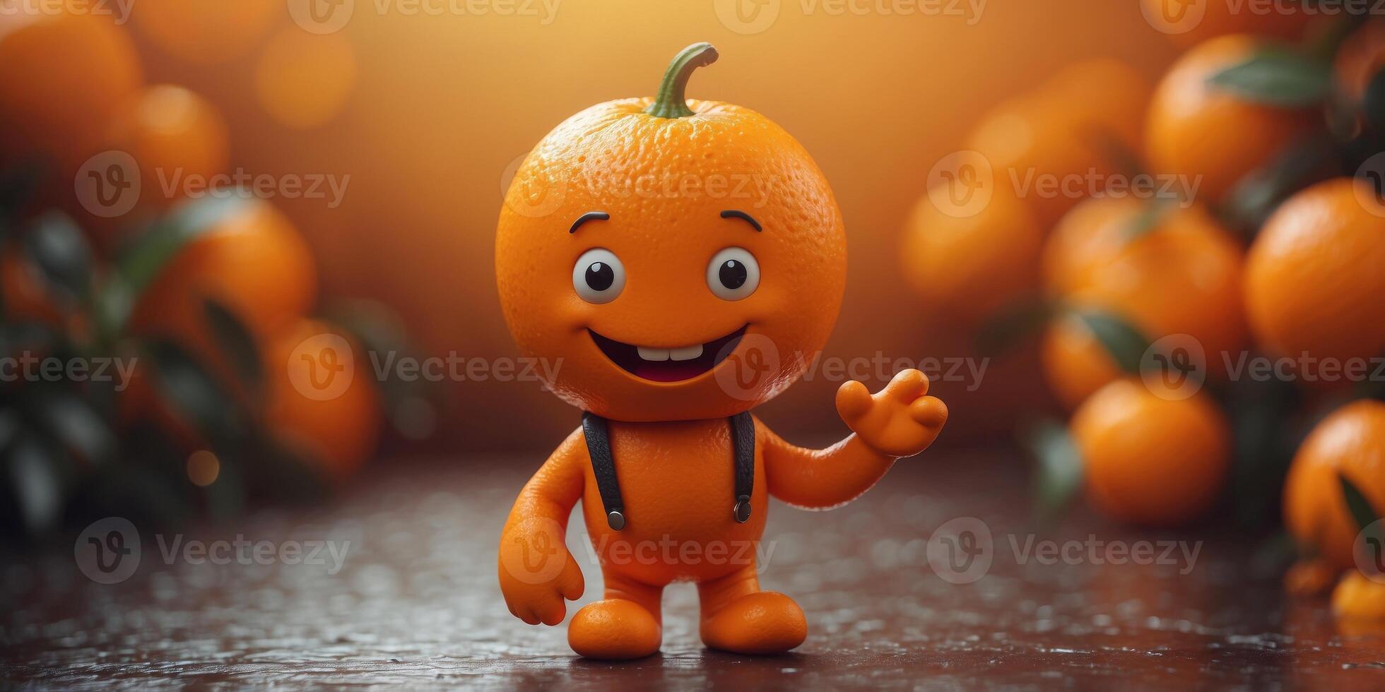 Cheerful orange character with a smile on vibrant orange background. photo