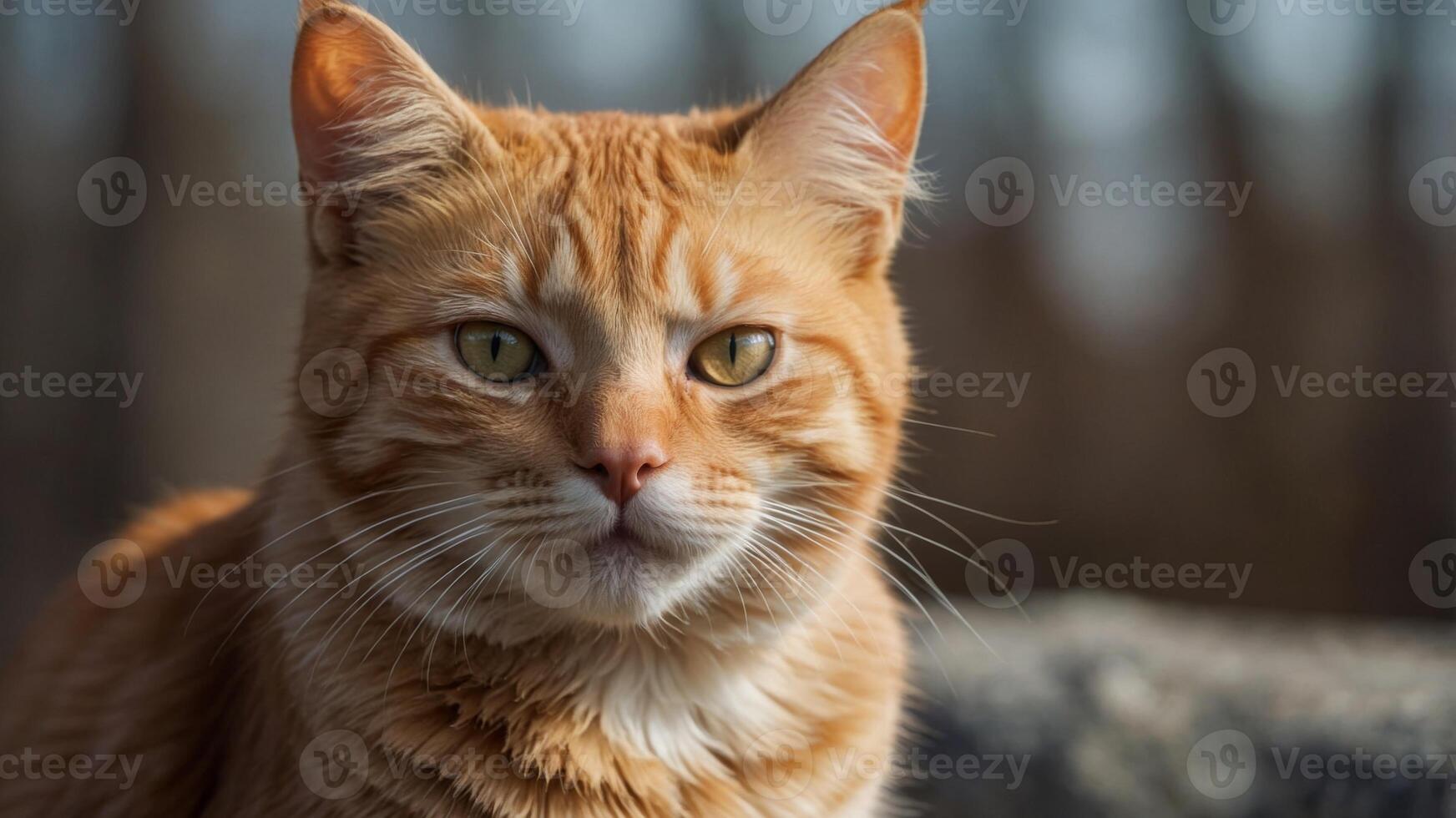 Funny ginger cat looking in the distance. photo