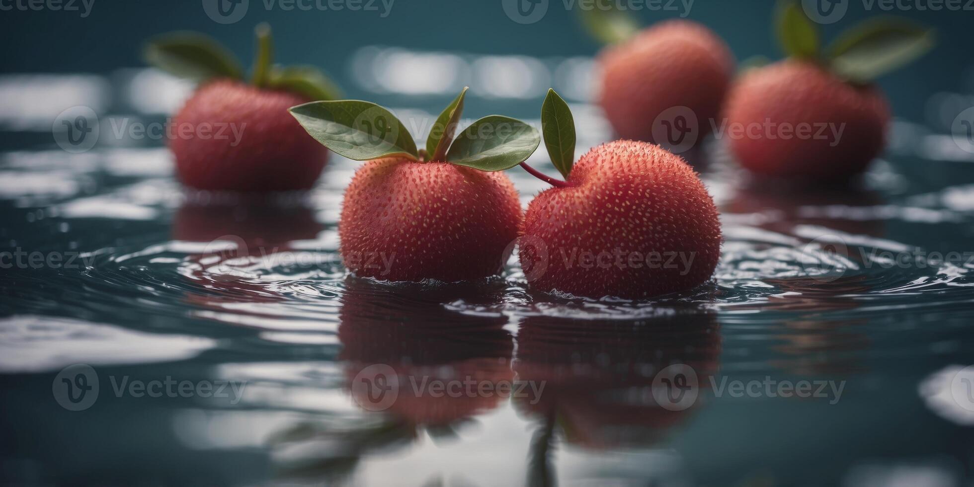 lychee in the shape of heart on water background, summer freshness concept, cool exotic fruit wallpaper. photo