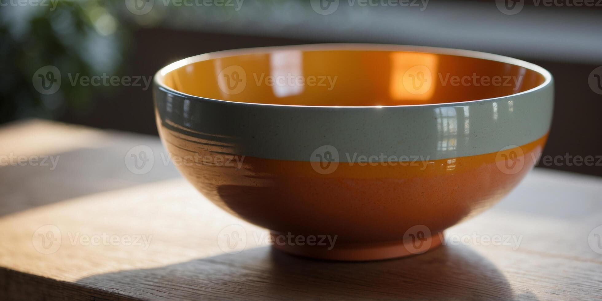 Minimalist ceramic bowl with natural light and shadows. photo