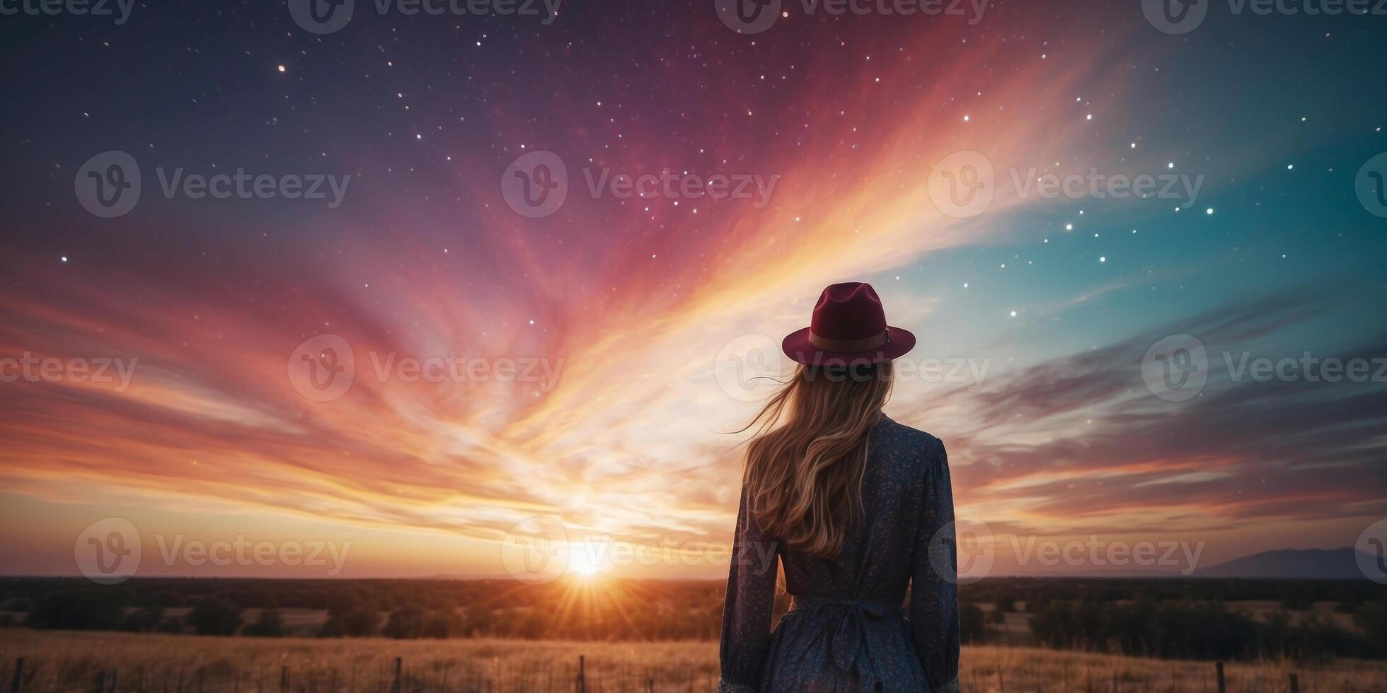 A colorful sky with a bright star in the middle. photo