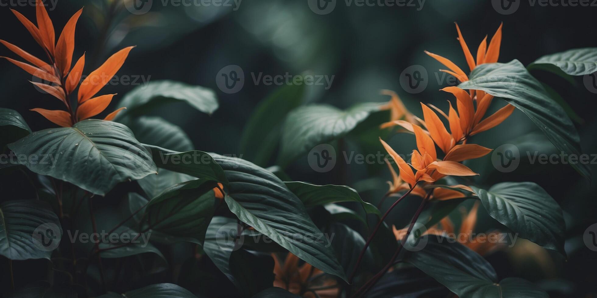 Lush Tropical Foliage Silhouettes in Moody Vintage Aesthetic. photo