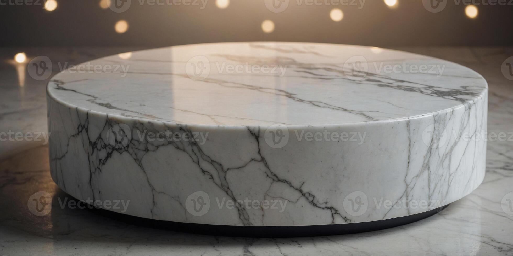A white marble table with a circular top. photo