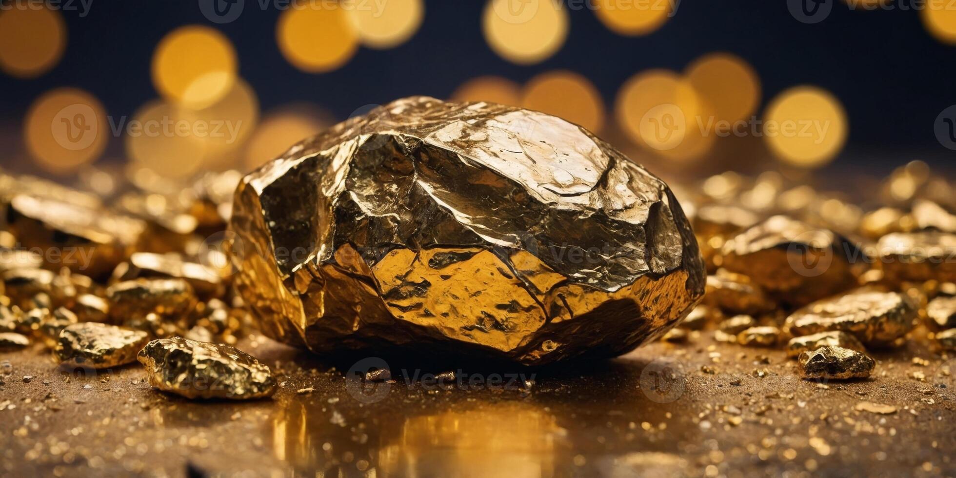 A large gold rock sits on a pile of gold. photo