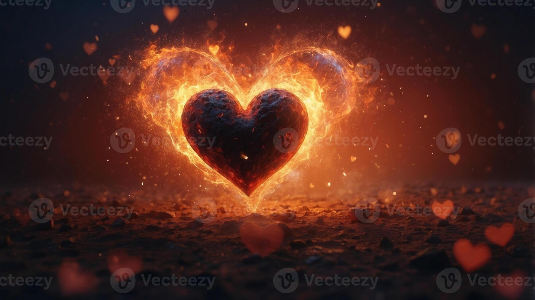 Luminous Heart of Love Amongst Fiery Embers. photo