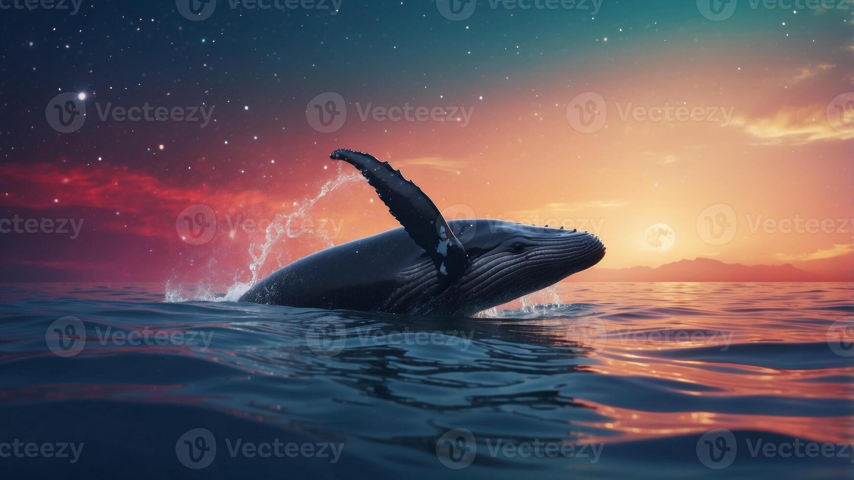 Majestic Whale Swimming in a Cosmic Ocean. photo