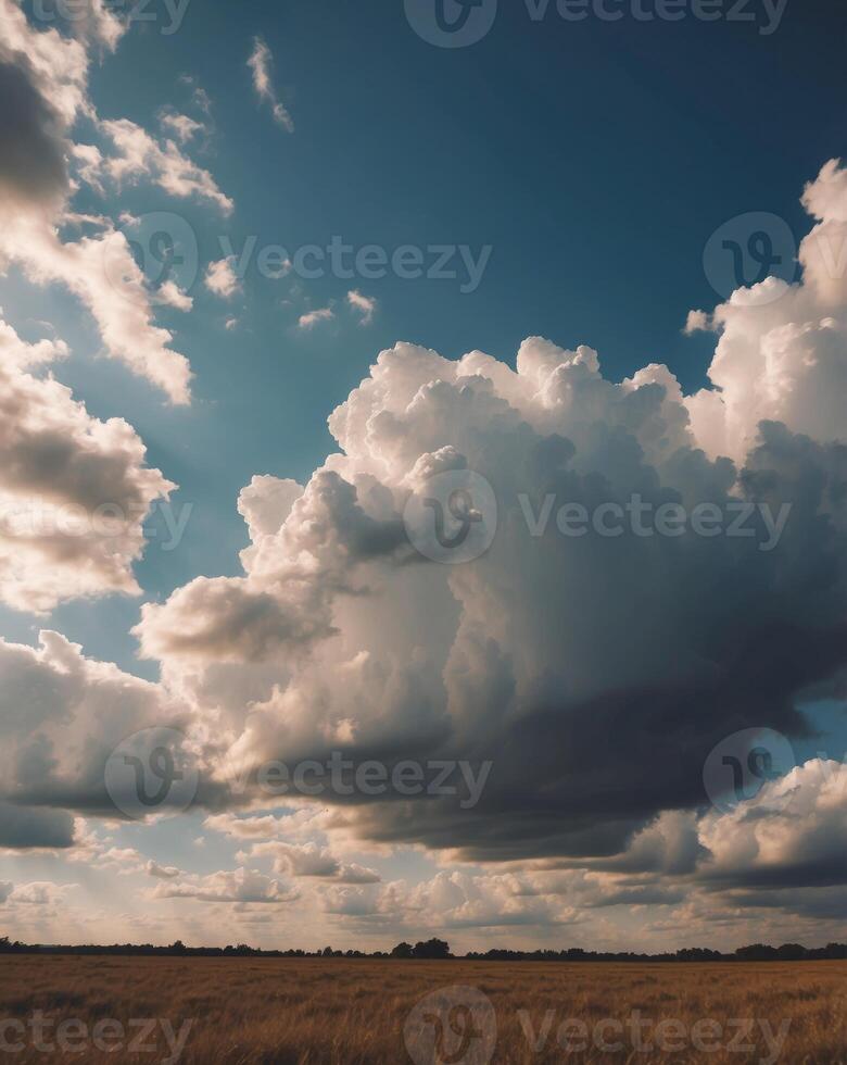 Majestic Cumulus Clouds Basking in Sunlight. photo